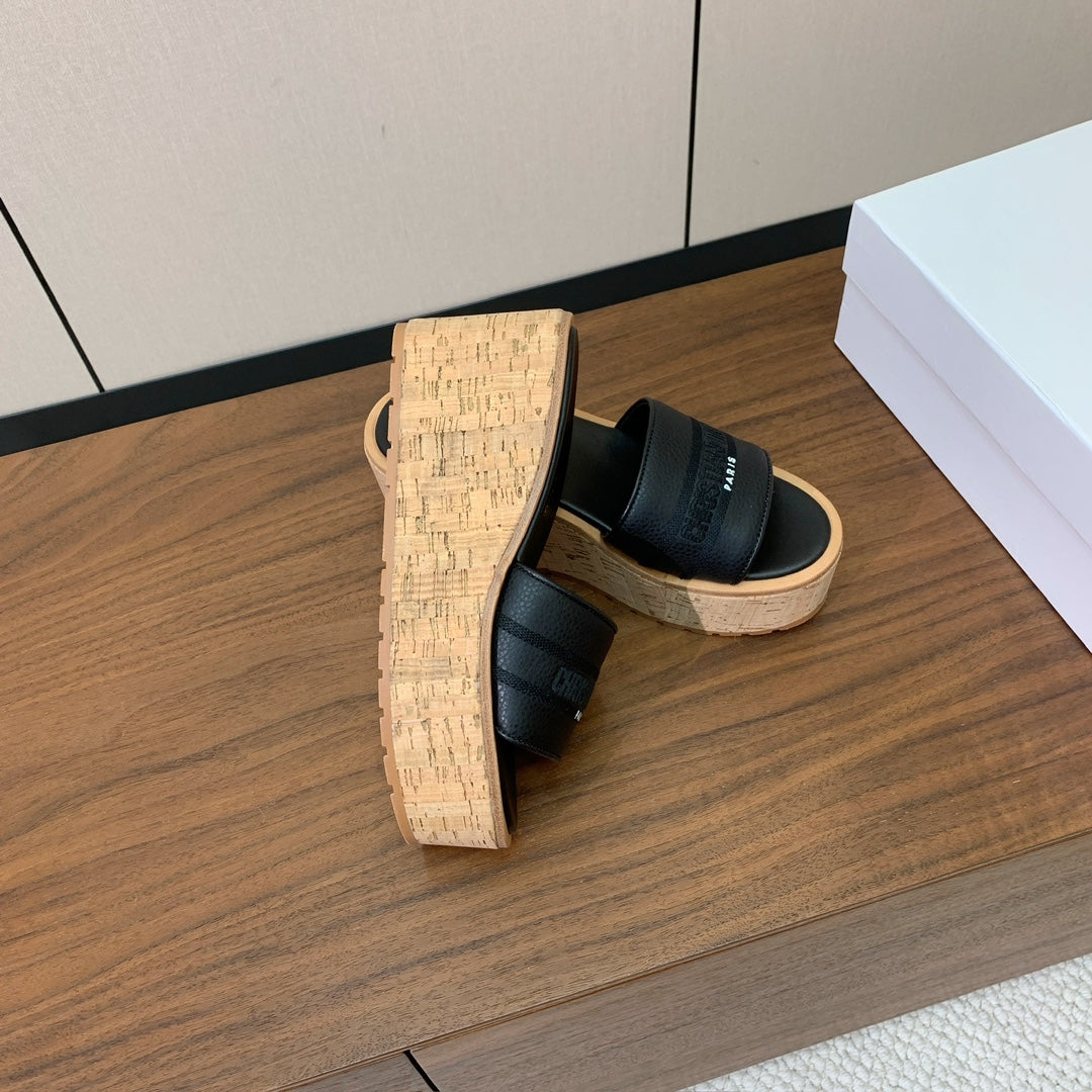 DIOR 25S DWAY WEDGE SLIDE 90 MM IN BLACK CALFSKIN - 34