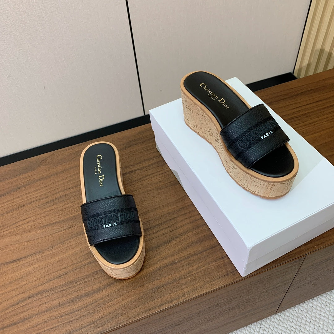 DIOR 25S DWAY WEDGE SLIDE 90 MM IN BLACK CALFSKIN - 34