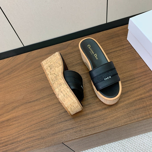 DIOR 25S DWAY WEDGE SLIDE 90 MM IN BLACK CALFSKIN - 34