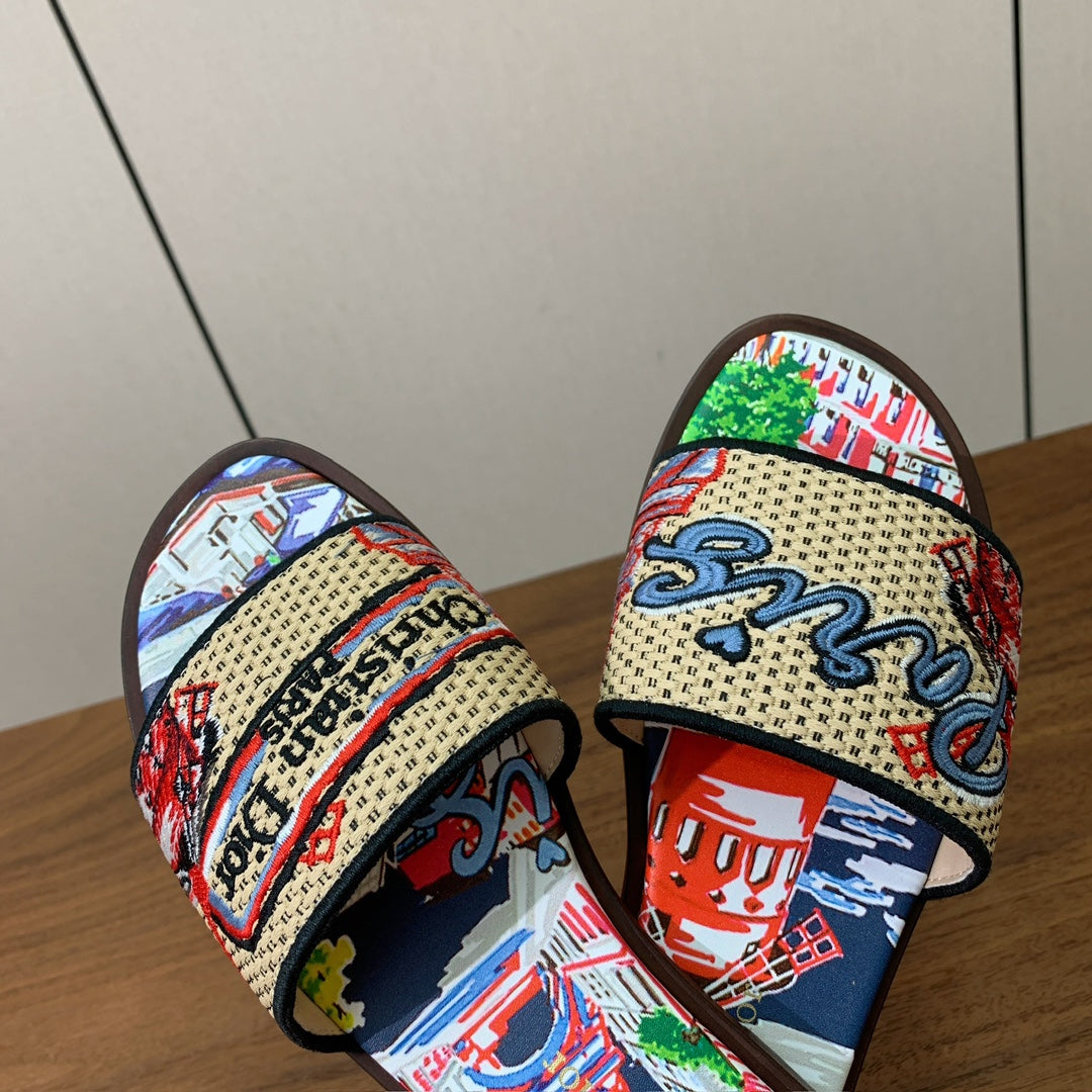 DIOR 25S DWAY SLIDE IN MULTICOLOR CALFSKIN AND FABRIC STYLE 4 - 34