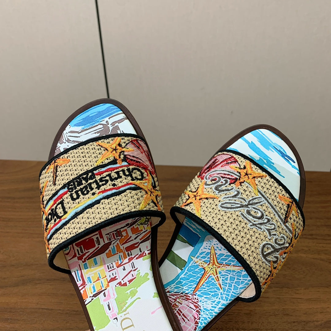 DIOR 25S DWAY SLIDE IN MULTICOLOR CALFSKIN AND FABRIC STYLE 2 - 34