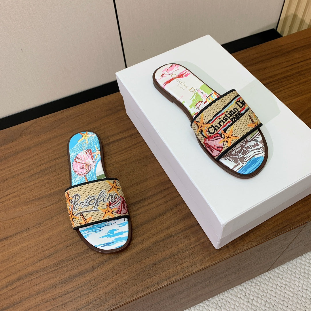 DIOR 25S DWAY SLIDE IN MULTICOLOR CALFSKIN AND FABRIC STYLE 2 - 34