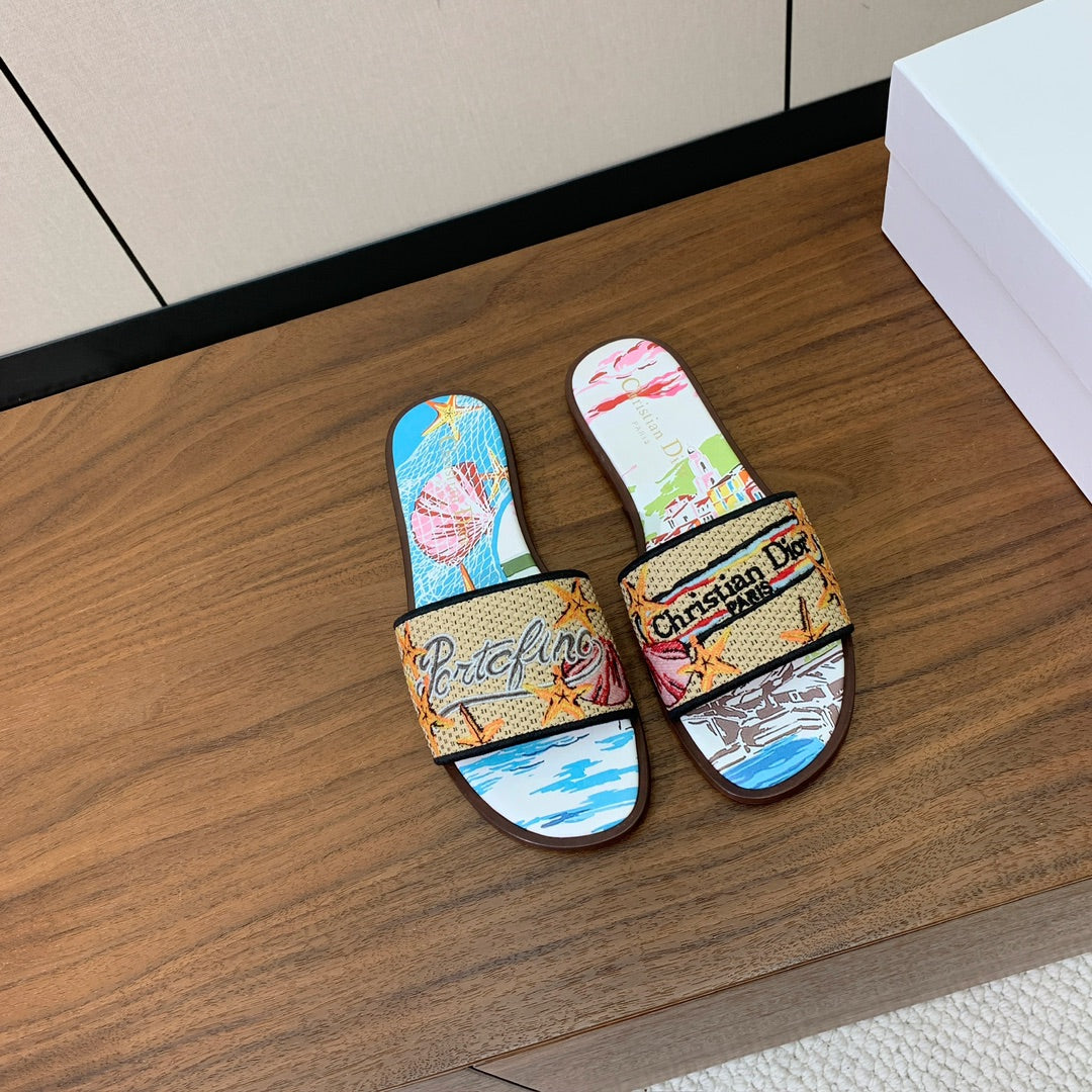 DIOR 25S DWAY SLIDE IN MULTICOLOR CALFSKIN AND FABRIC STYLE 2 - 34