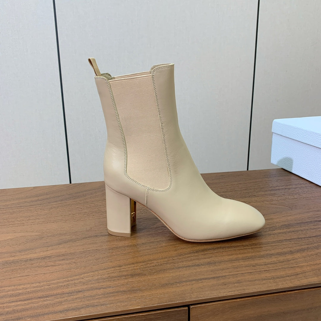 DIOR 25S ANKLE BOOTS 80 MM IN BEIGE CALFSKIN - 35