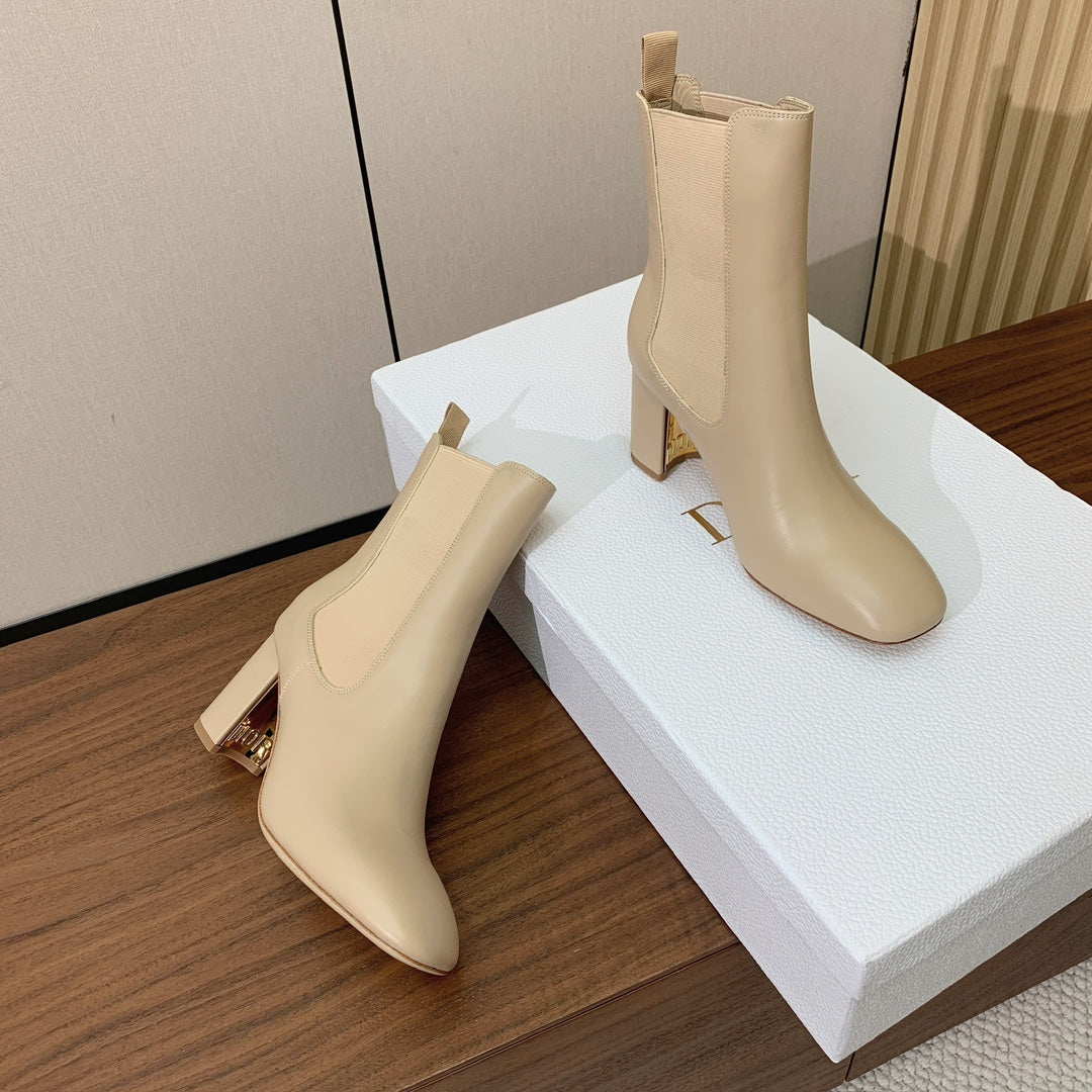 DIOR 25S ANKLE BOOTS 80 MM IN BEIGE CALFSKIN - 35