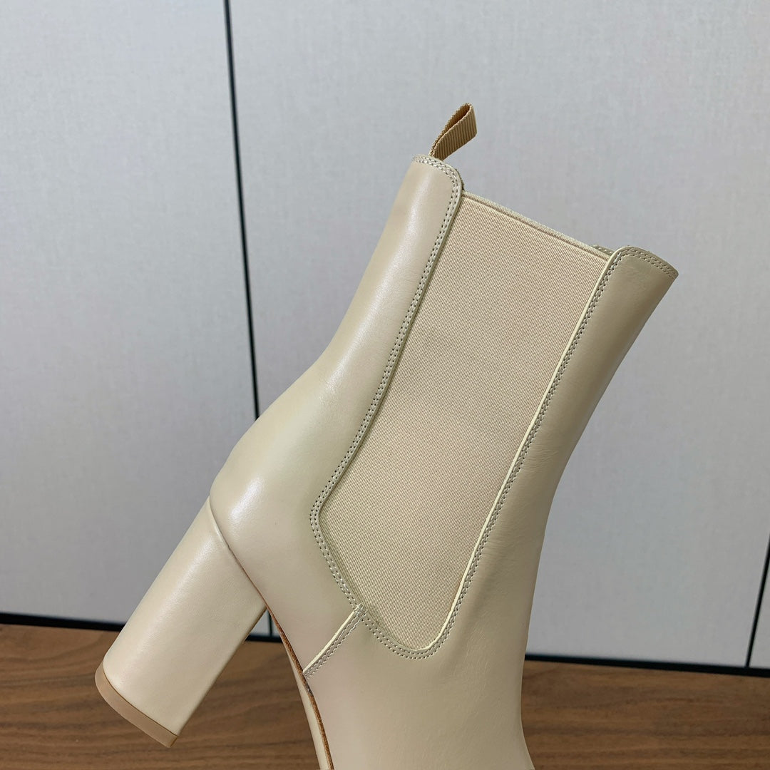 DIOR 25S ANKLE BOOTS 80 MM IN BEIGE CALFSKIN - 35