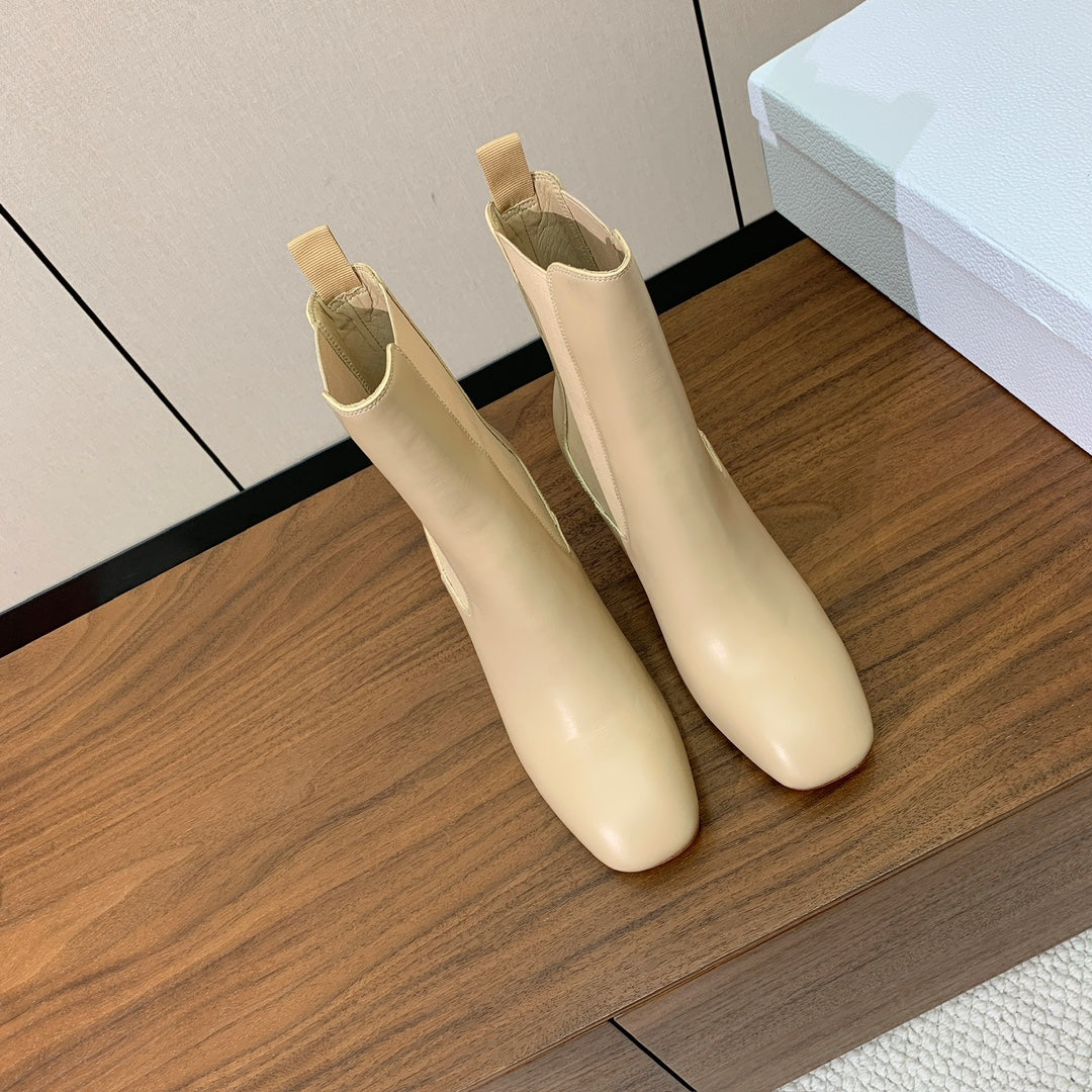 DIOR 25S ANKLE BOOTS 80 MM IN BEIGE CALFSKIN - 35