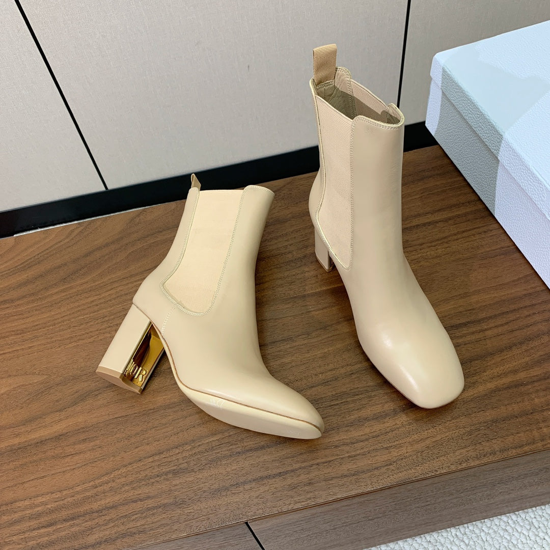 DIOR 25S ANKLE BOOTS 80 MM IN BEIGE CALFSKIN - 35