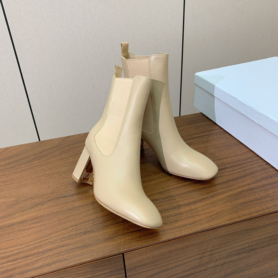 DIOR 25S ANKLE BOOTS 80 MM IN BEIGE CALFSKIN - 35
