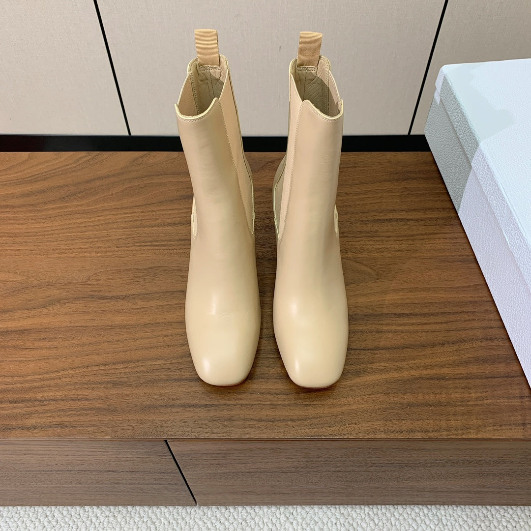 DIOR 25S ANKLE BOOTS 80 MM IN BEIGE CALFSKIN - 35