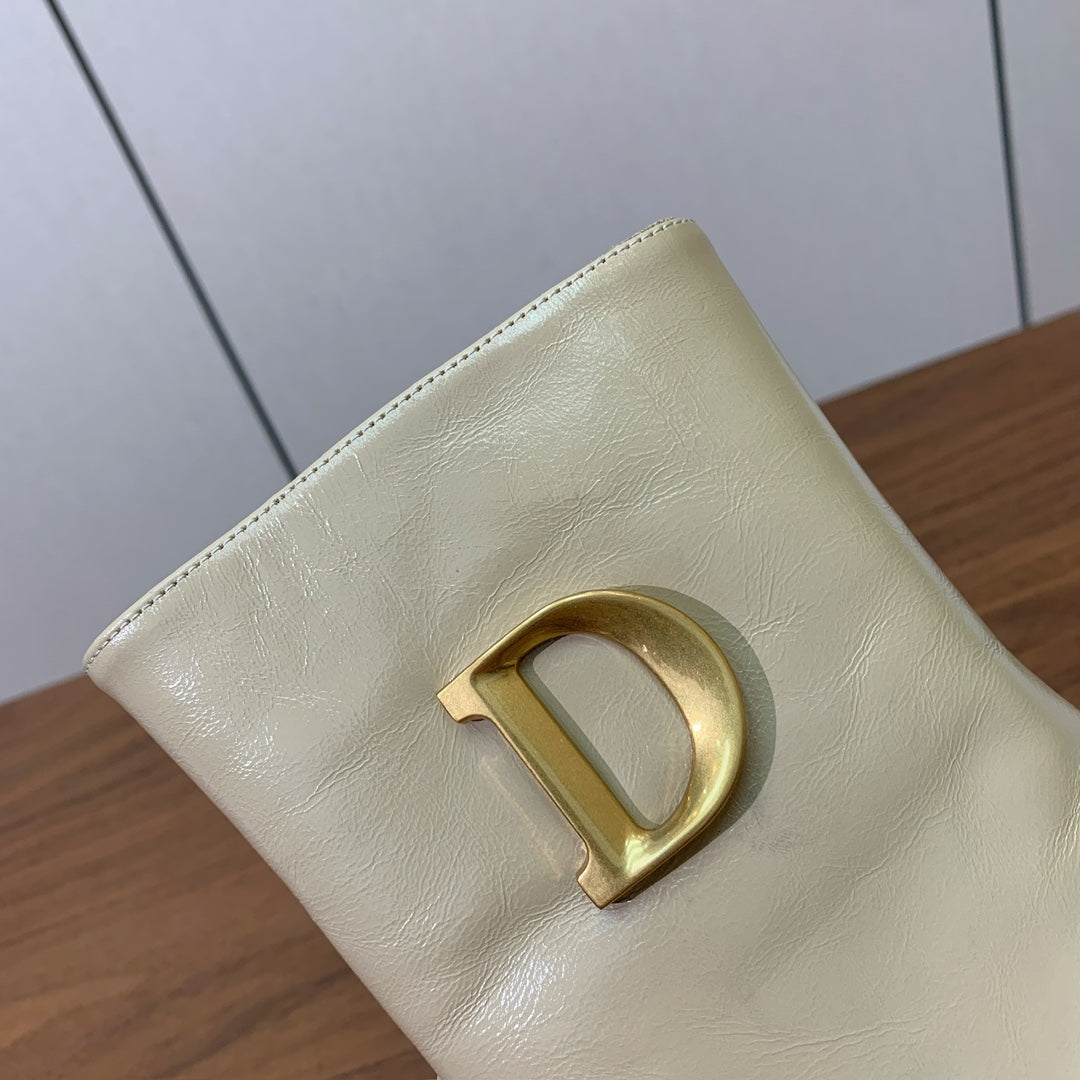 DIOR 25S ANKLE BOOTS 80 MM IN BEIGE CALFSKIN WITH GOLD HARDWARE - 35