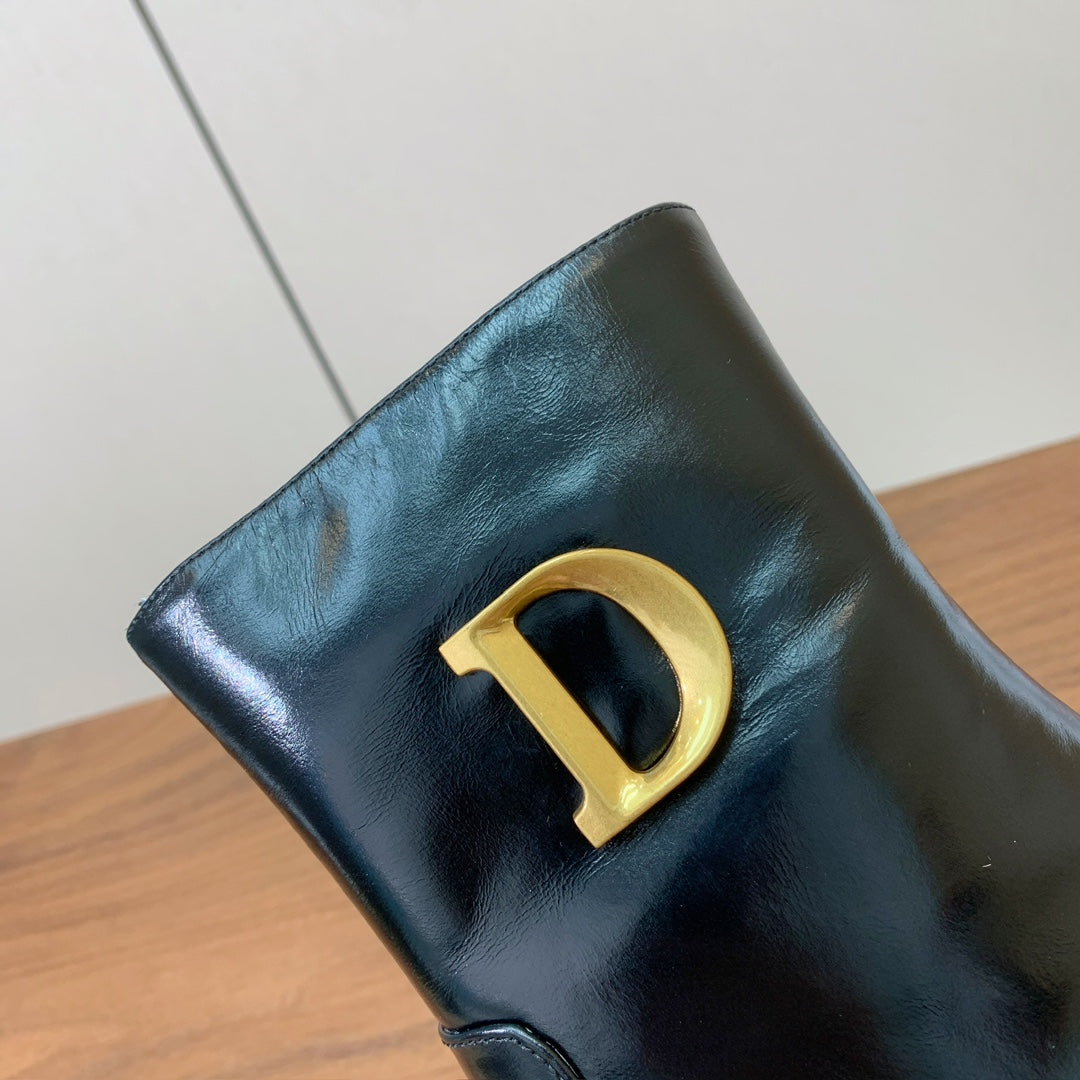 DIOR 25S ANKLE BOOTS 80 MM IN BLACK CALFSKIN WITH GOLD HARDWARE - 35