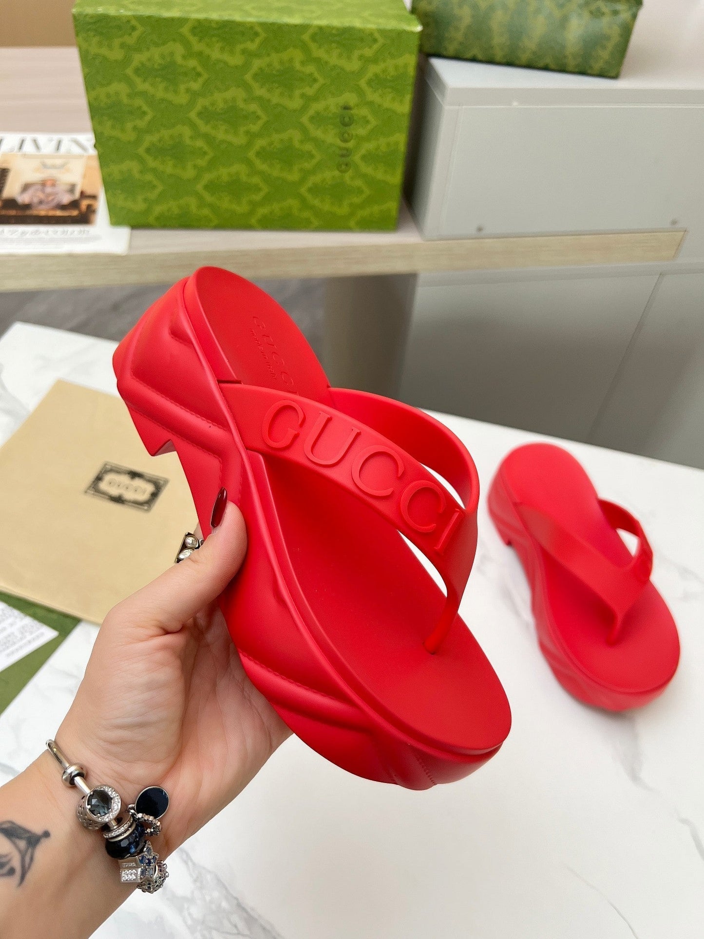 THONG PLATFORM IN RUBY RED IMPORTED TPU - 35