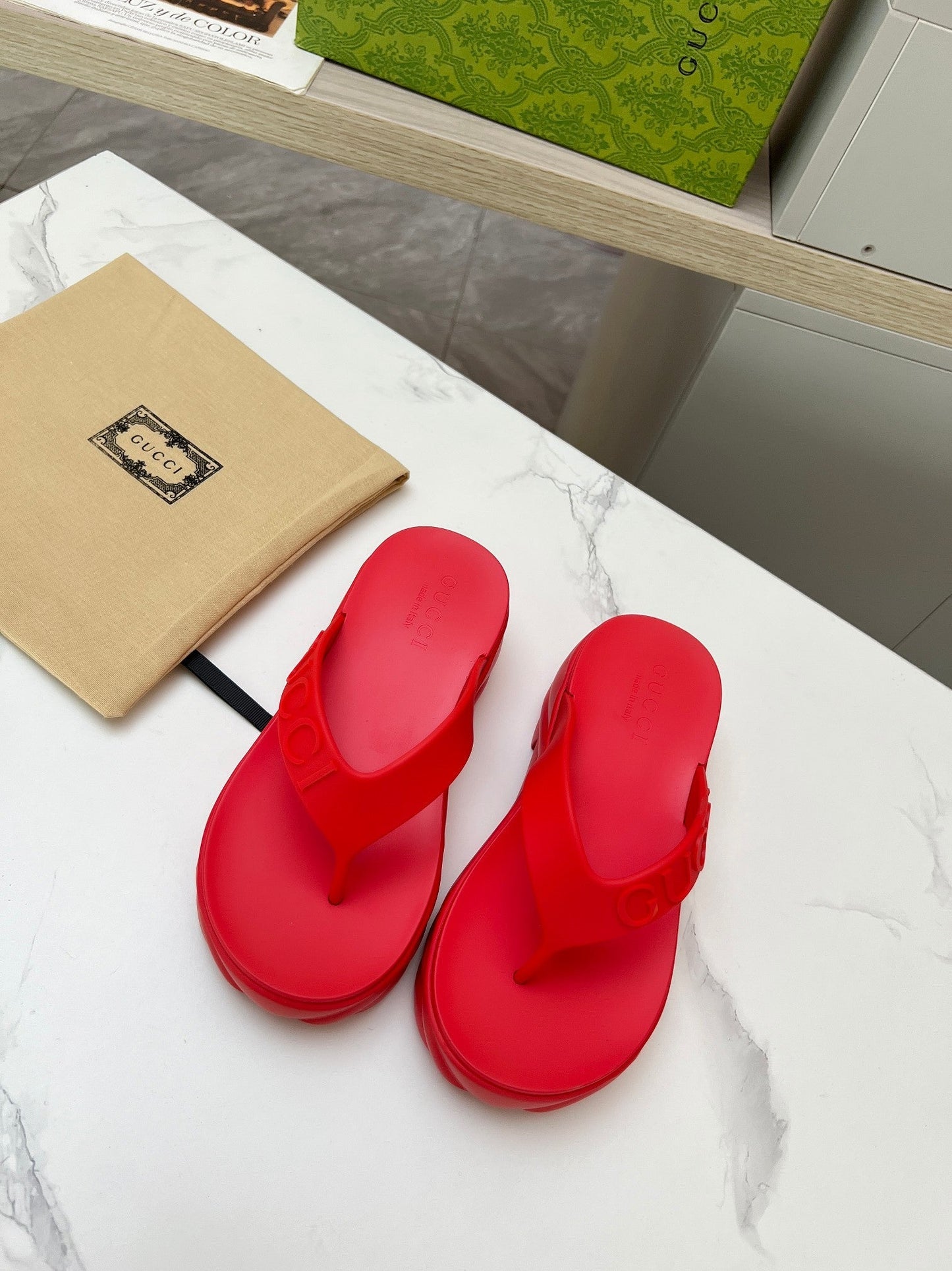 THONG PLATFORM IN RUBY RED IMPORTED TPU - 35