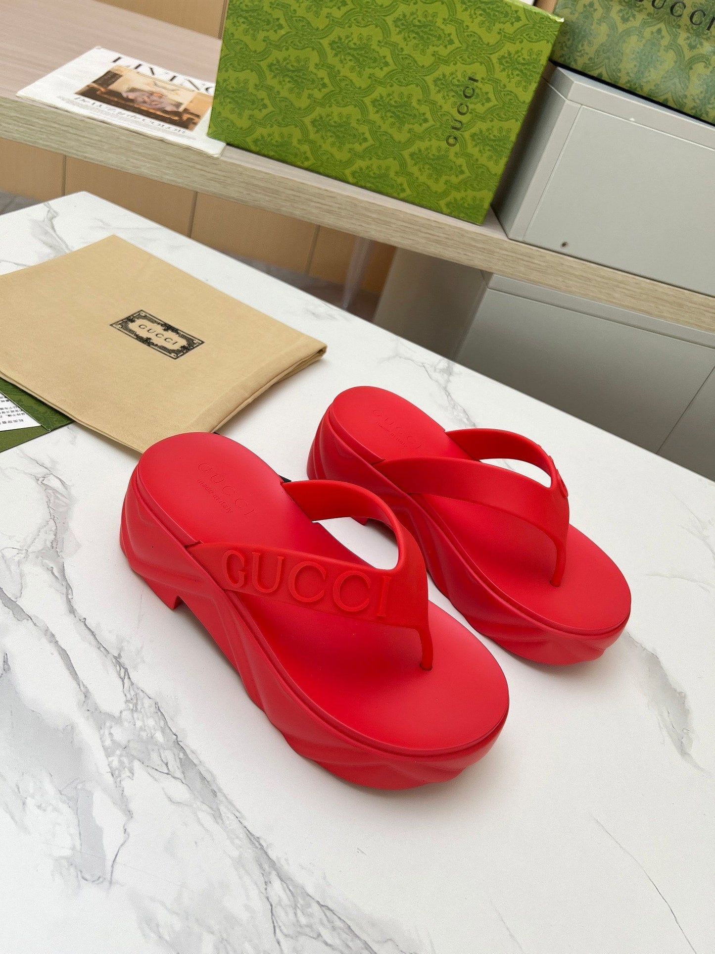 THONG PLATFORM IN RUBY RED IMPORTED TPU - 35