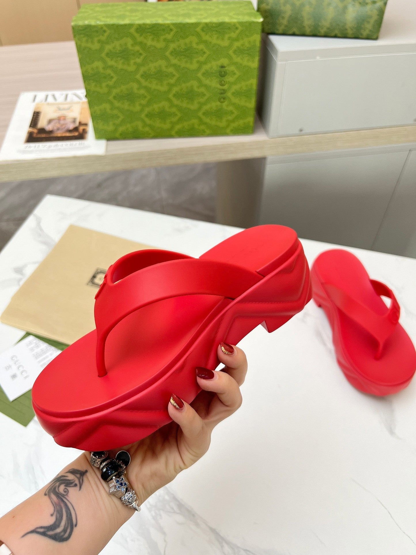 THONG PLATFORM IN RUBY RED IMPORTED TPU - 35