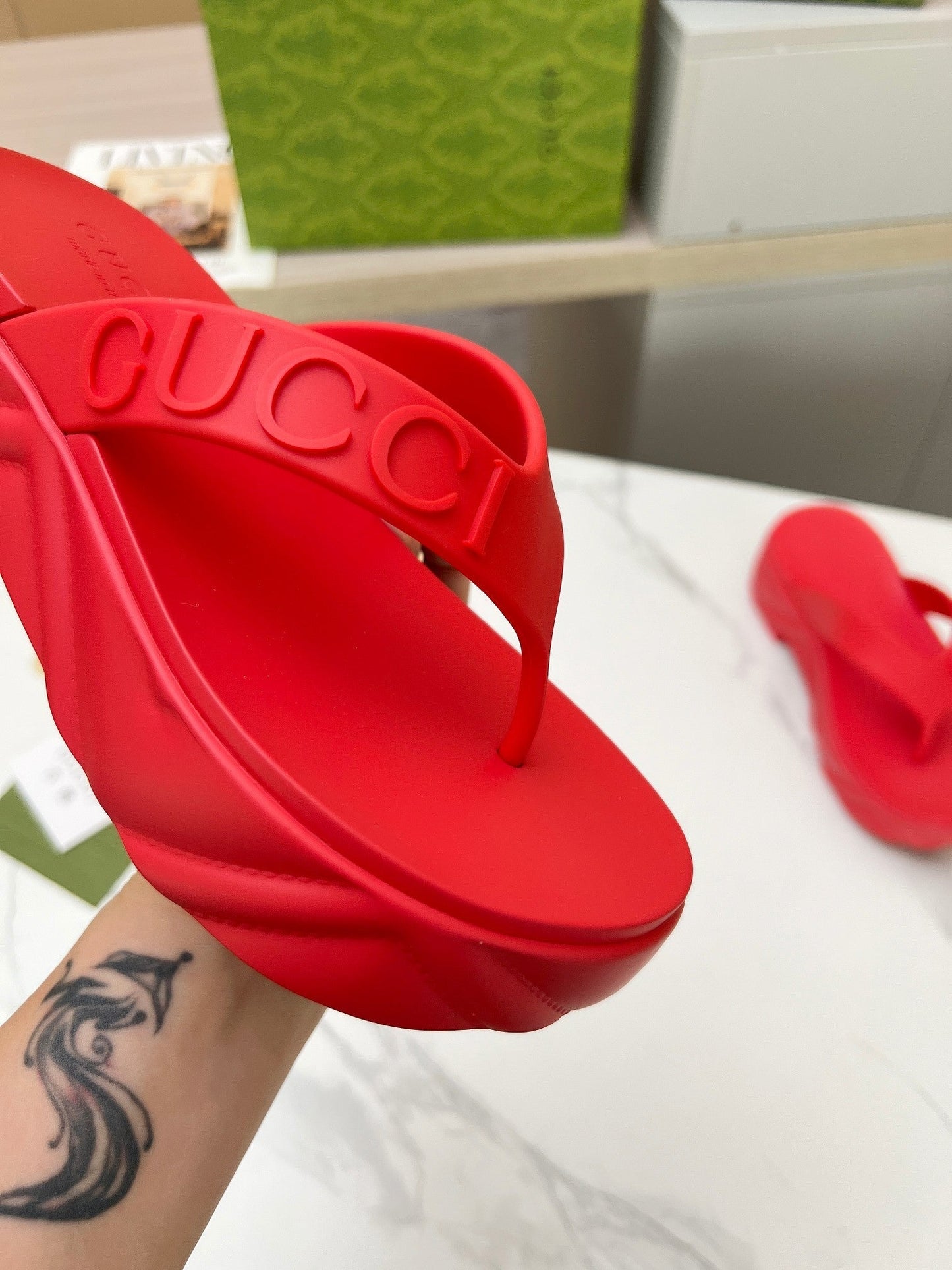 THONG PLATFORM IN RUBY RED IMPORTED TPU - 35