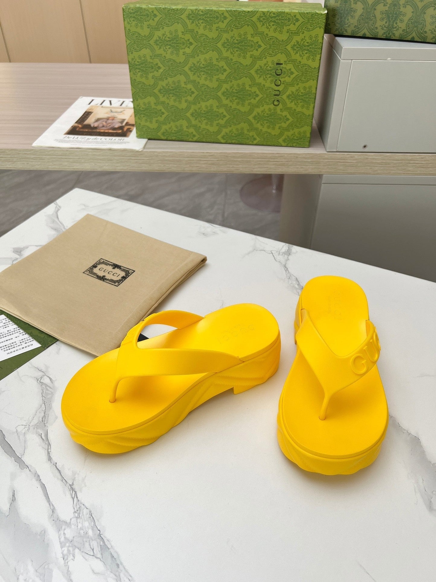 THONG PLATFORM IN BRIGHT YELLOW IMPORTED TPU - 35
