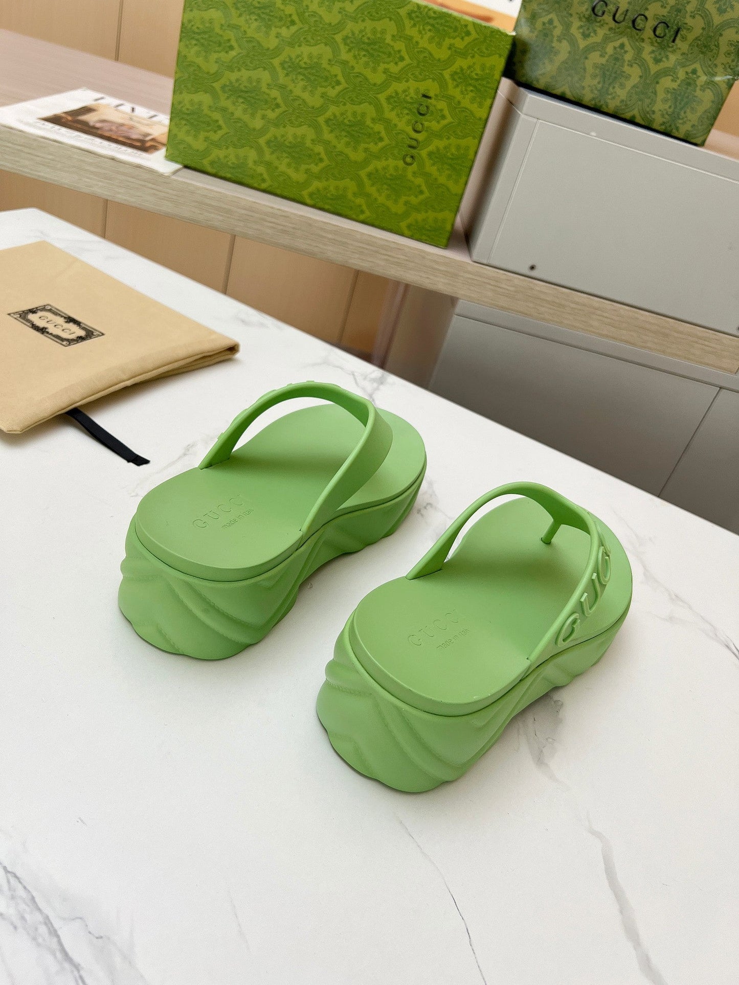 THONG PLATFORM IN PISTACHIO GREEN IMPORTED TPU - 35