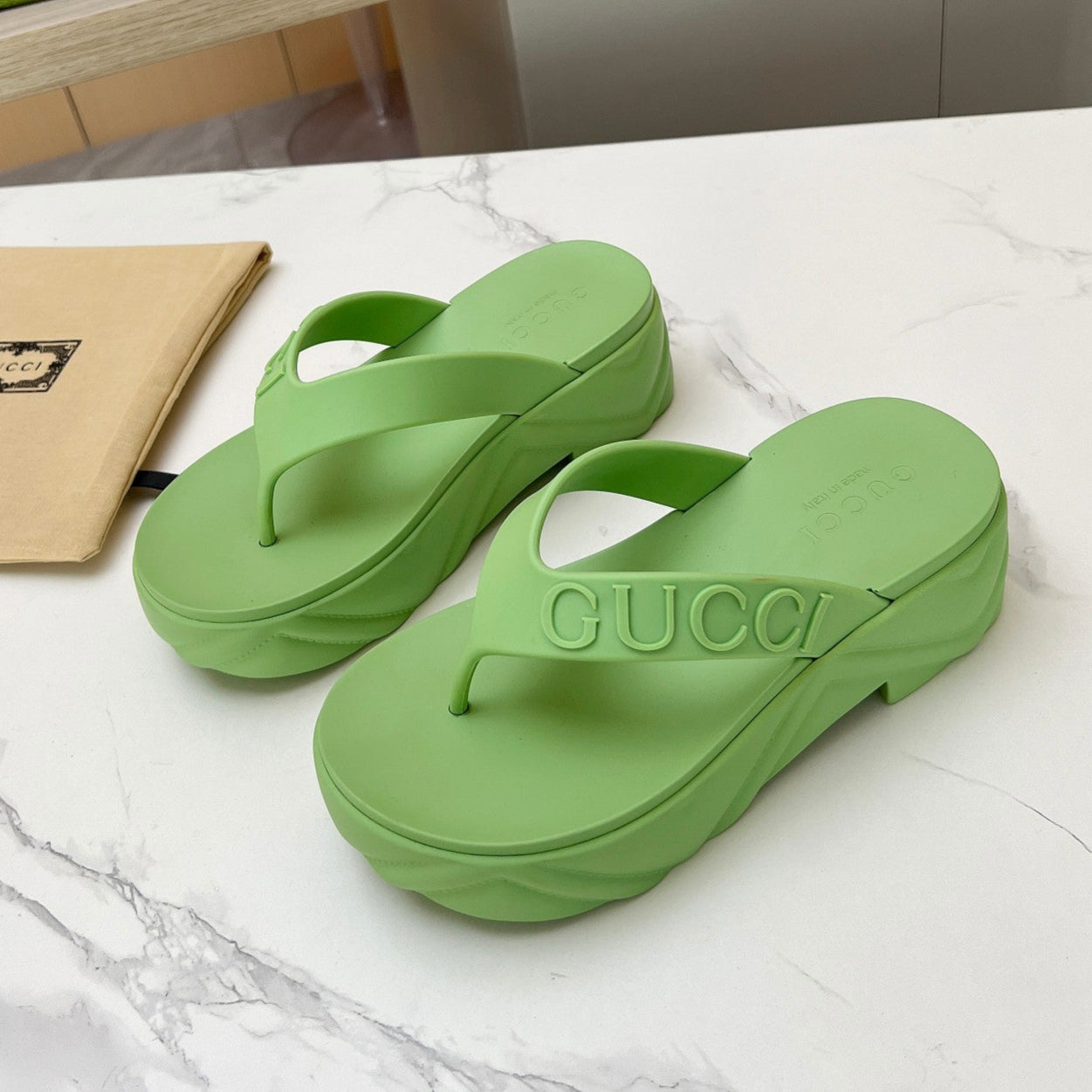 THONG PLATFORM IN PISTACHIO GREEN IMPORTED TPU - 35