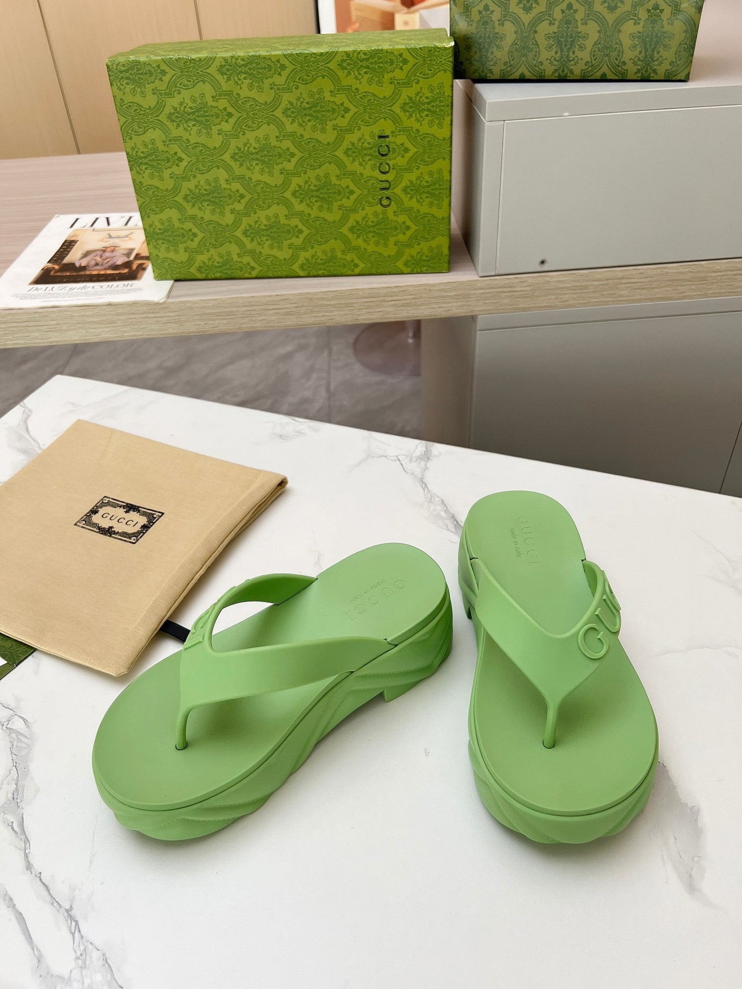 THONG PLATFORM IN PISTACHIO GREEN IMPORTED TPU - 35