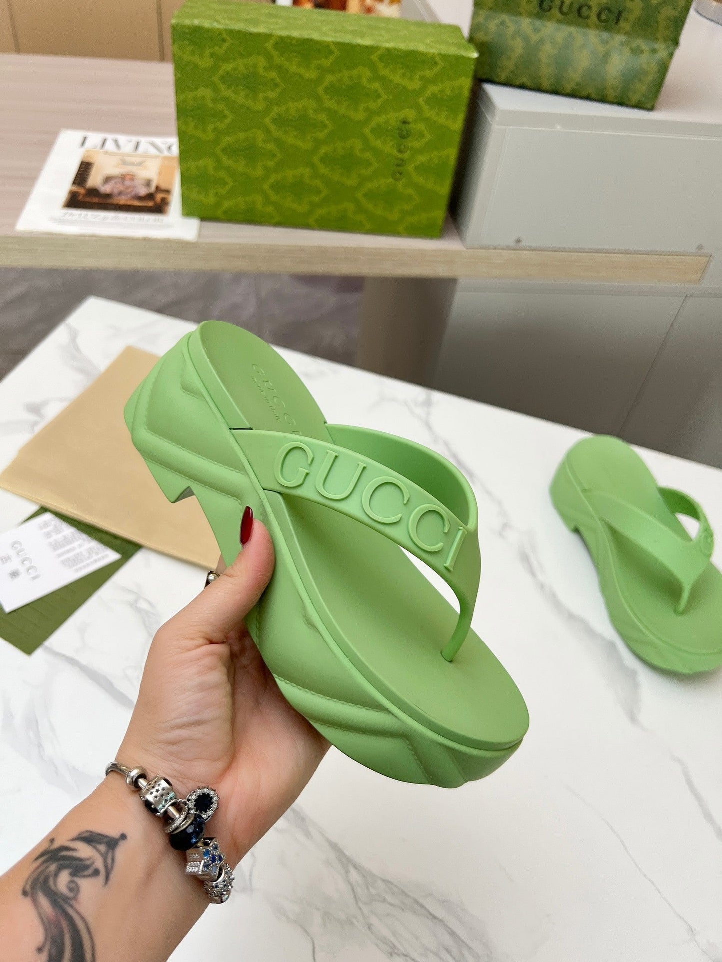 THONG PLATFORM IN PISTACHIO GREEN IMPORTED TPU - 35