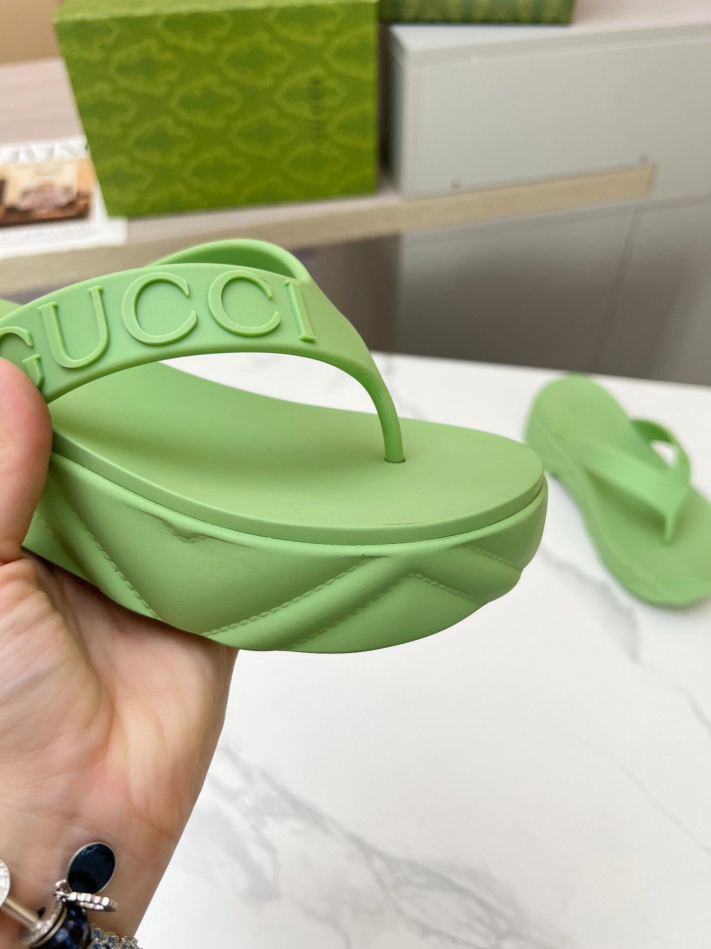 THONG PLATFORM IN PISTACHIO GREEN IMPORTED TPU - 35