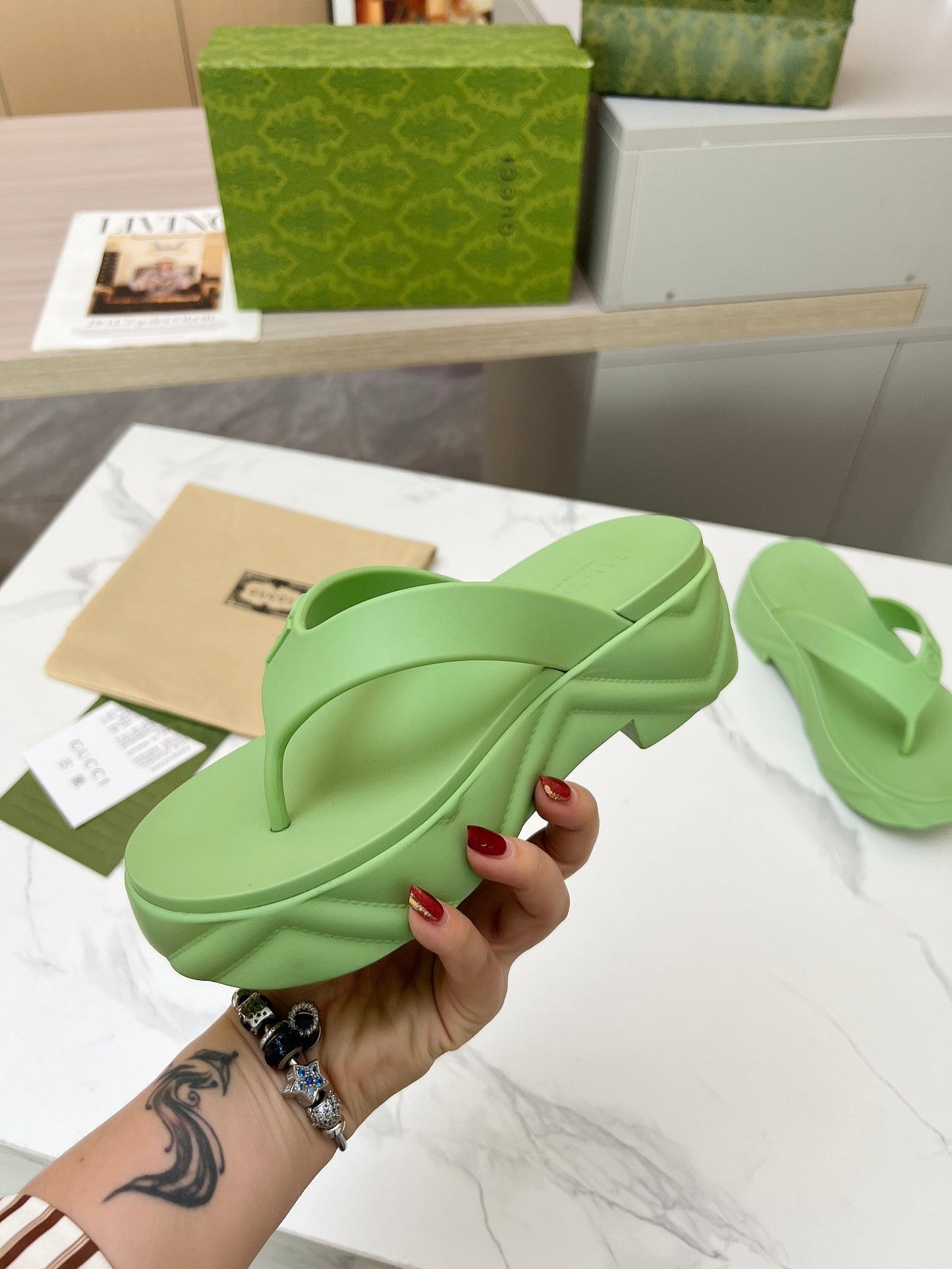 THONG PLATFORM IN PISTACHIO GREEN IMPORTED TPU - 35