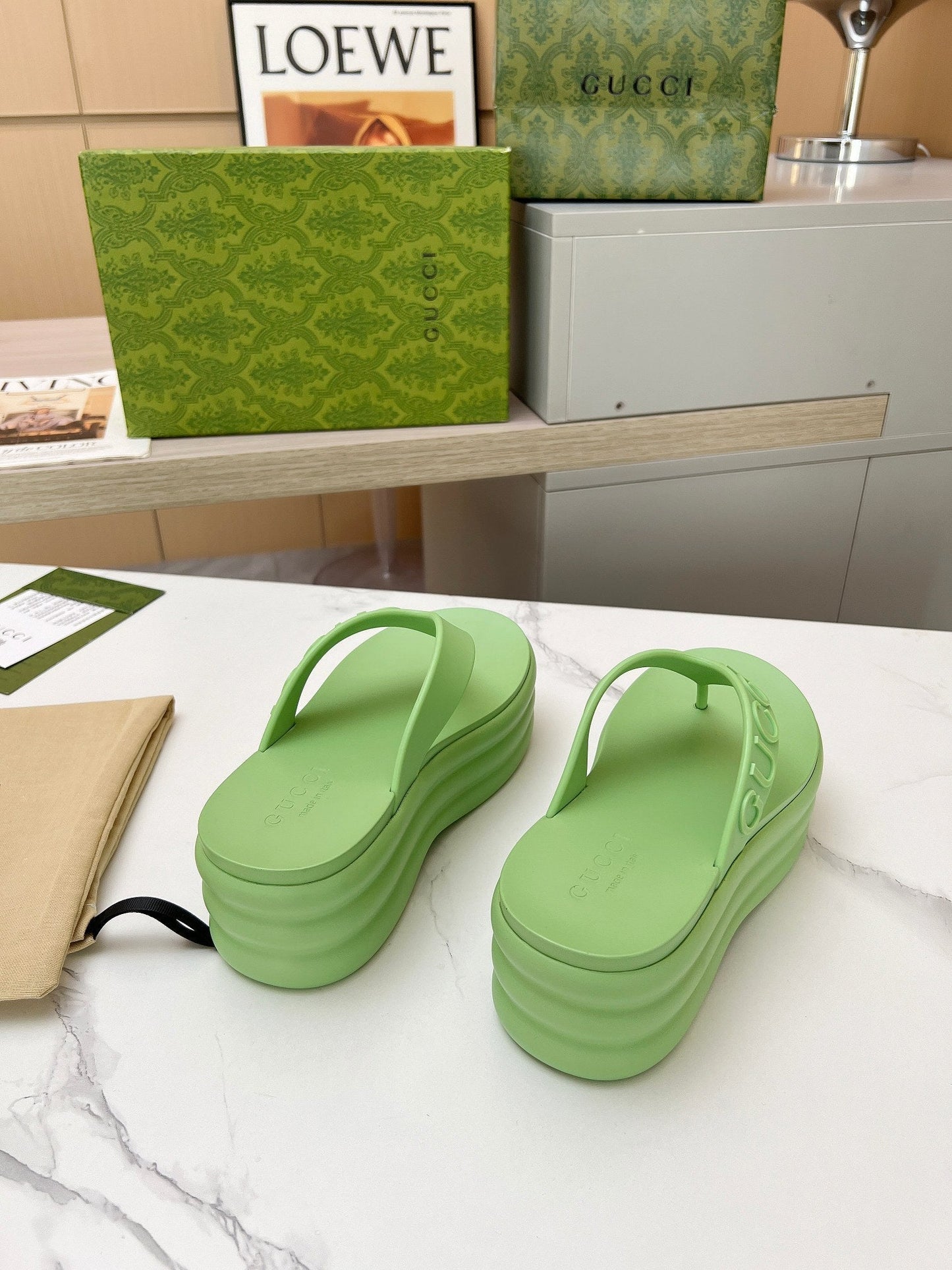 THONG PLATFORM 5 CM IN PISCHIATO GREEN IMPORTED TPU - 35