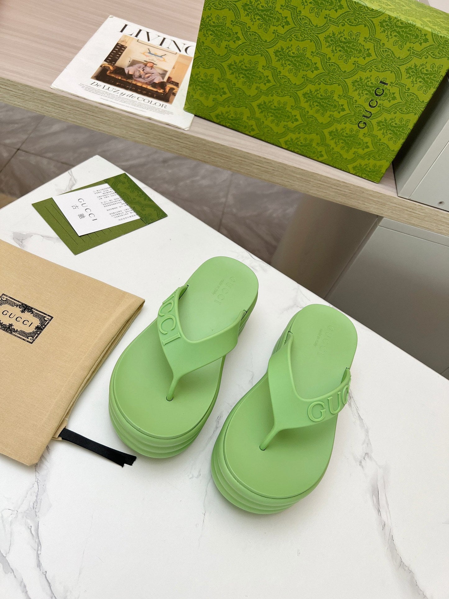 THONG PLATFORM 5 CM IN PISCHIATO GREEN IMPORTED TPU - 35