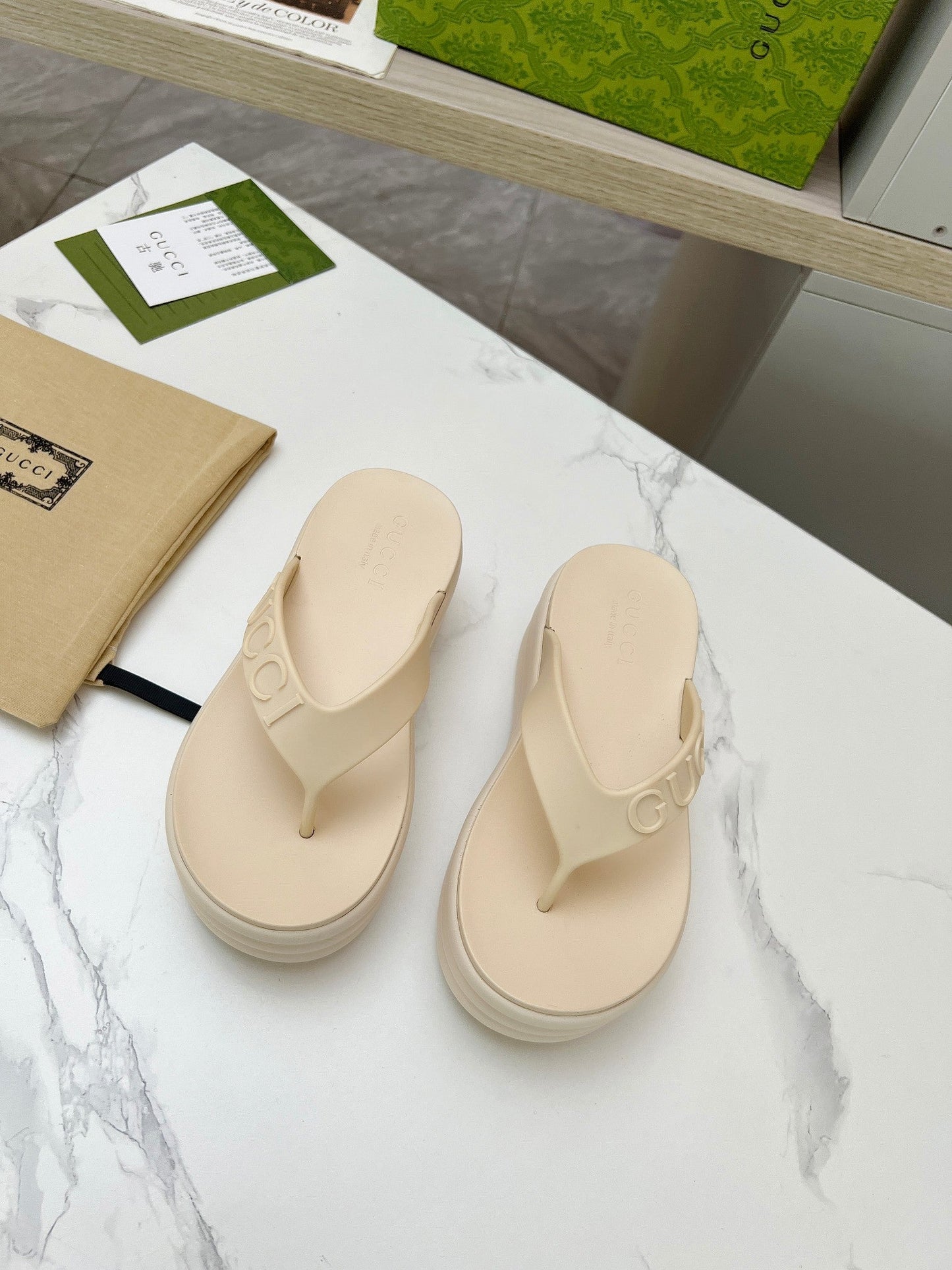 THONG PLATFORM 5 CM IN BEIGE CREAM IMPORTED TPU - 35