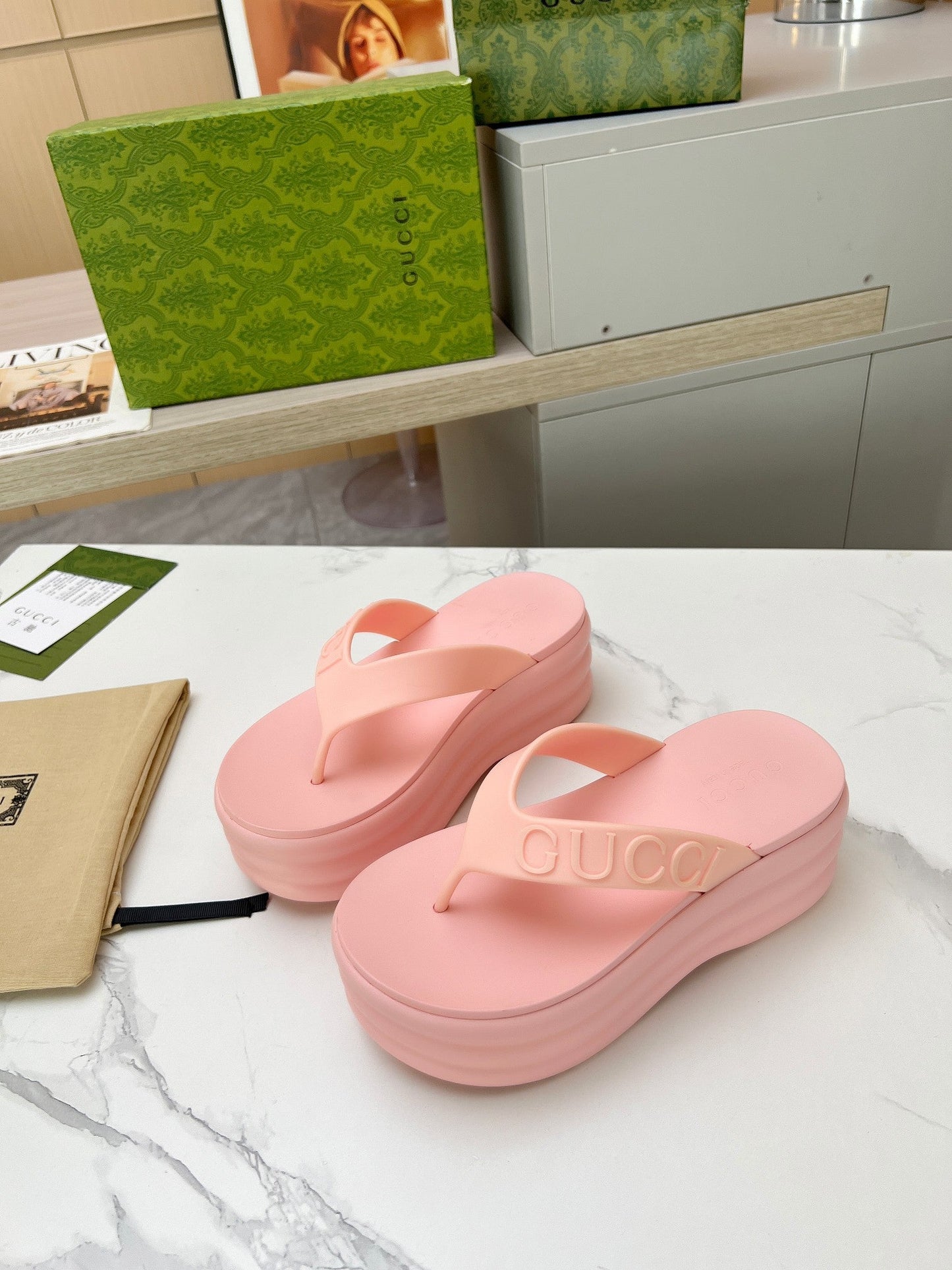 THONG PLATFORM 5 CM IN LIGHT PINK IMPORTED TPU - 35