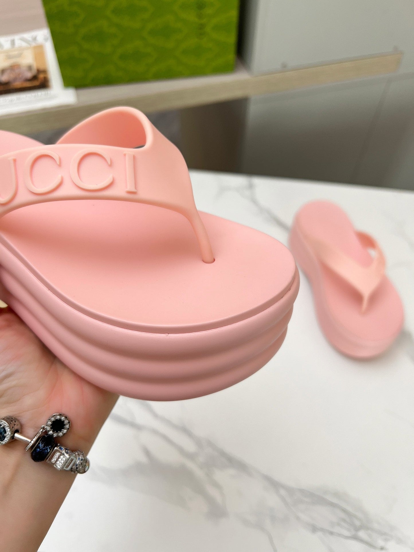 THONG PLATFORM 5 CM IN LIGHT PINK IMPORTED TPU - 35