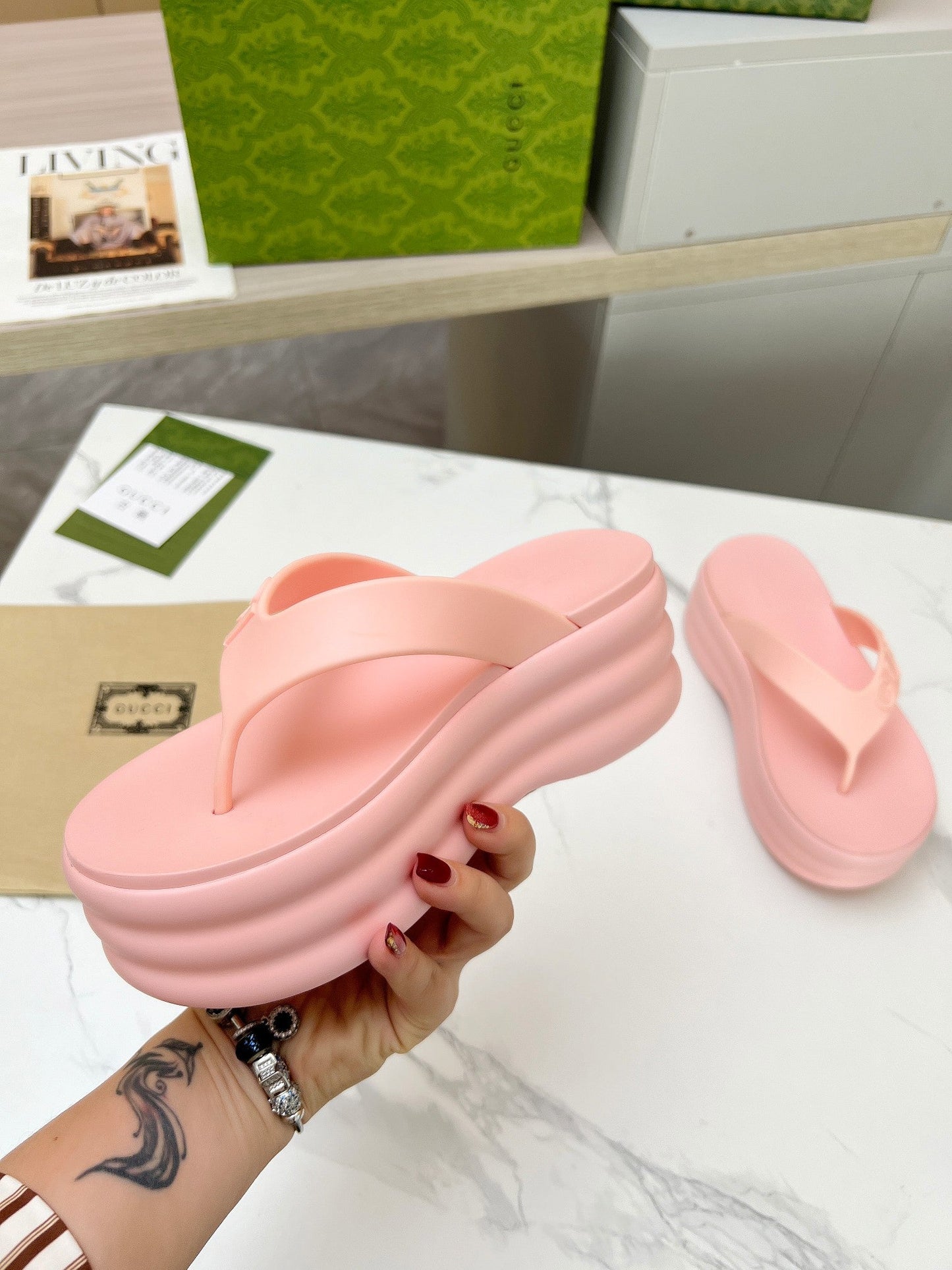 THONG PLATFORM 5 CM IN LIGHT PINK IMPORTED TPU - 35