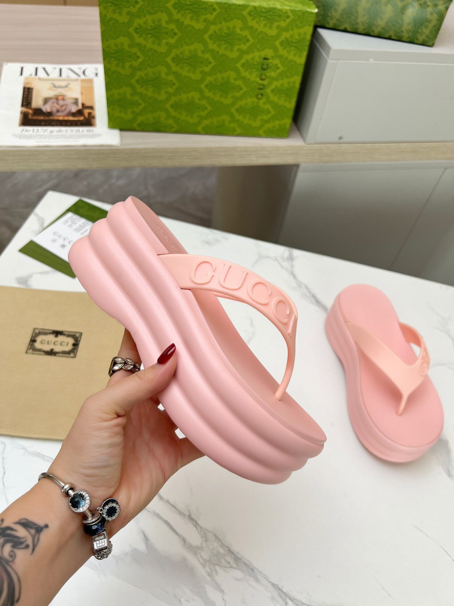 THONG PLATFORM 5 CM IN LIGHT PINK IMPORTED TPU - 35