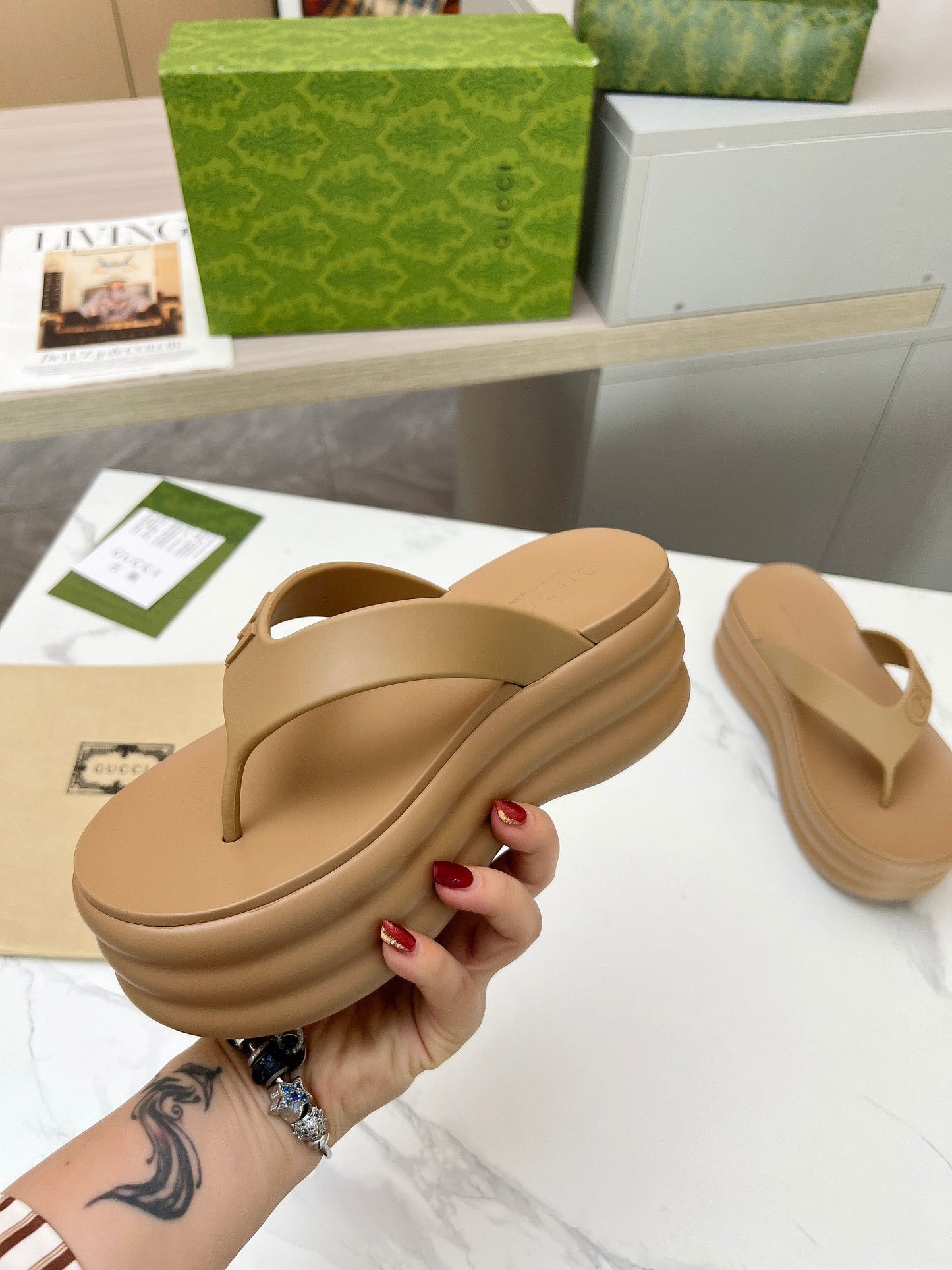 THONG PLATFORM 5 CM IN CIDER BROWN IMPORTED TPU - 35