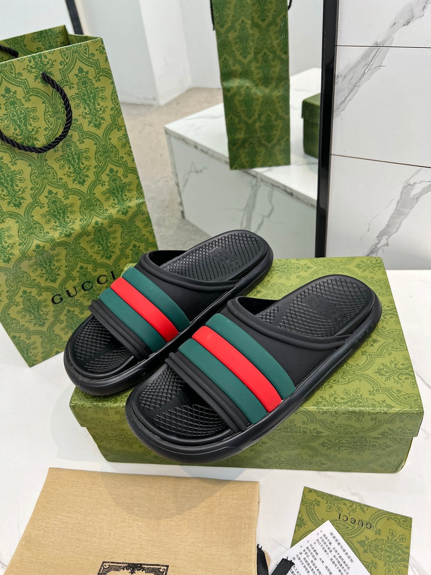 PLATFORM SLIPPERS IN BLACK MIX GREEN AND RED IMPORTED TPU - 35