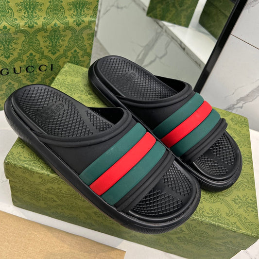 PLATFORM SLIPPERS IN BLACK MIX GREEN AND RED IMPORTED TPU - 35