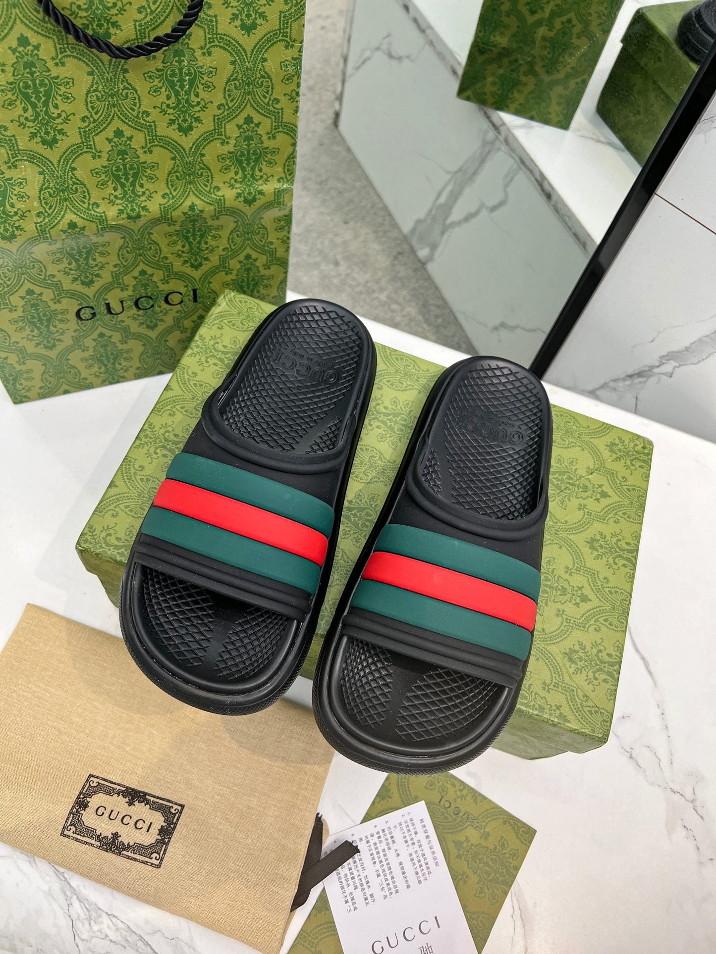 PLATFORM SLIPPERS IN BLACK MIX GREEN AND RED IMPORTED TPU - 35