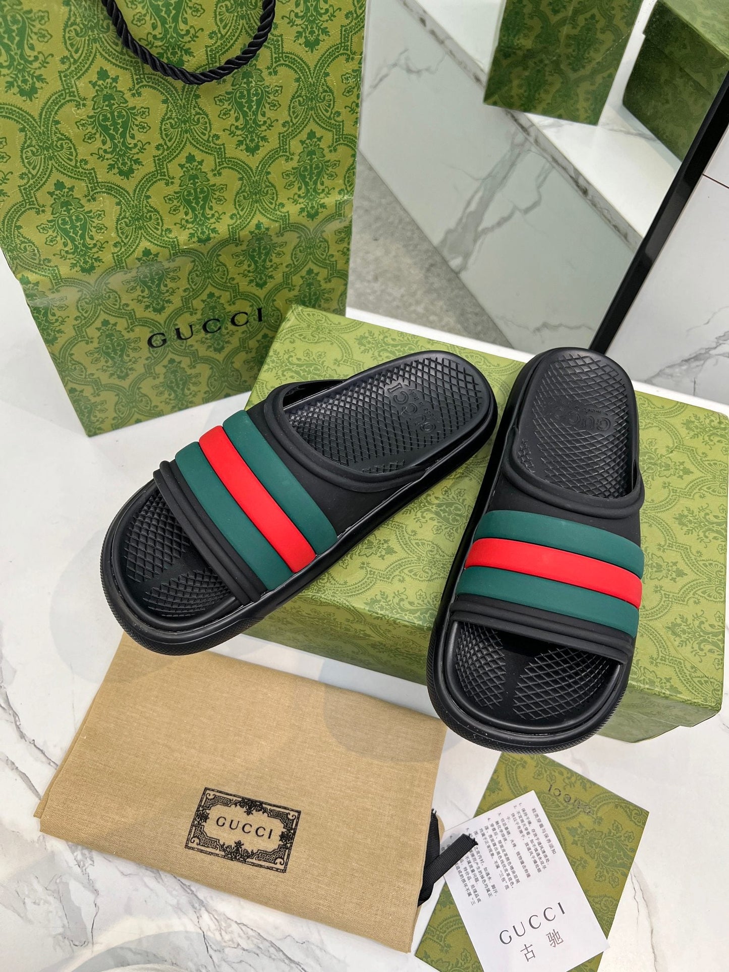 PLATFORM SLIPPERS IN BLACK MIX GREEN AND RED IMPORTED TPU - 35
