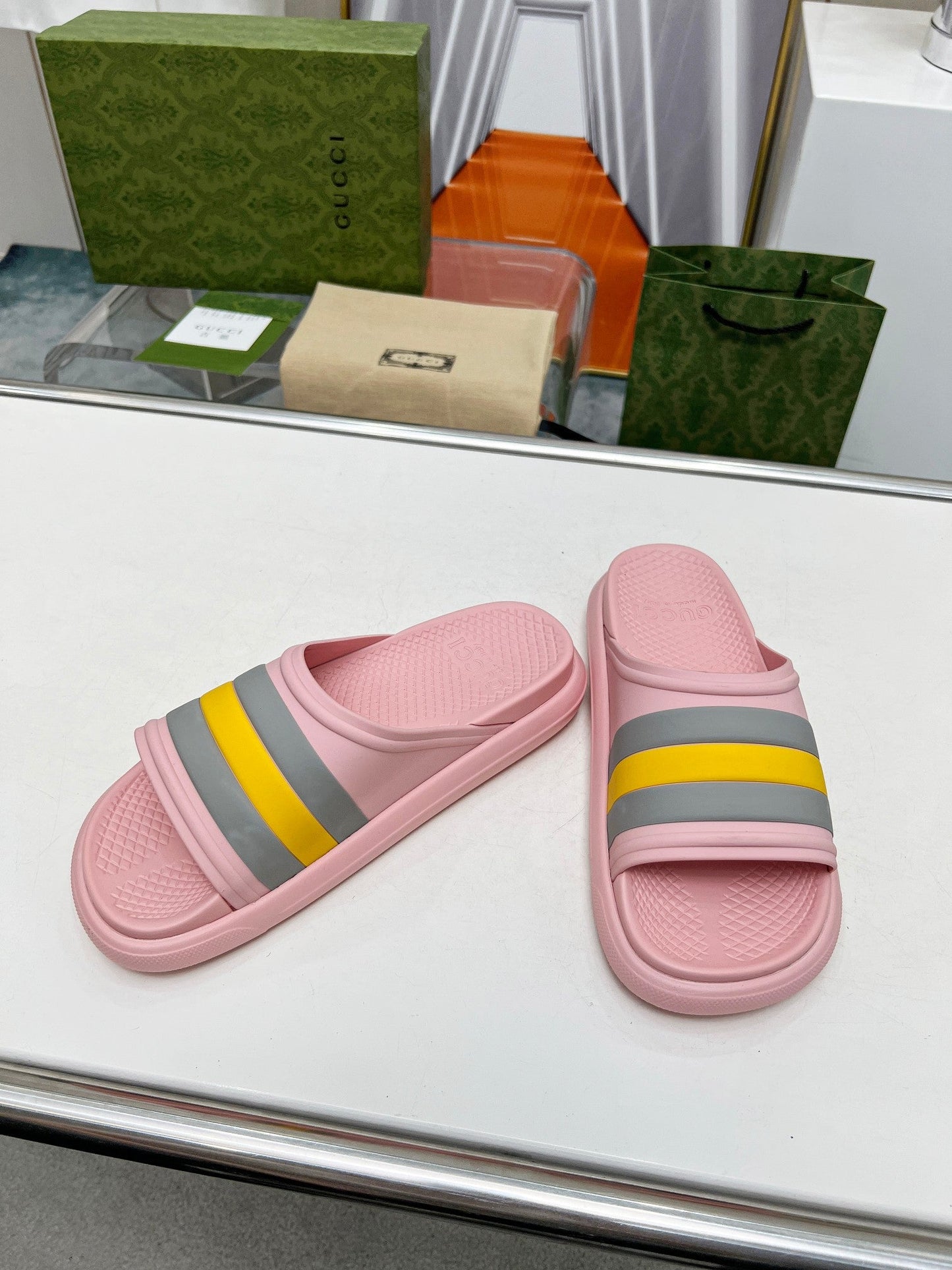 PLATFORM SLIPPERS IN LIGHT PINK MIX COLORFUL IMPORTED TPU - 35