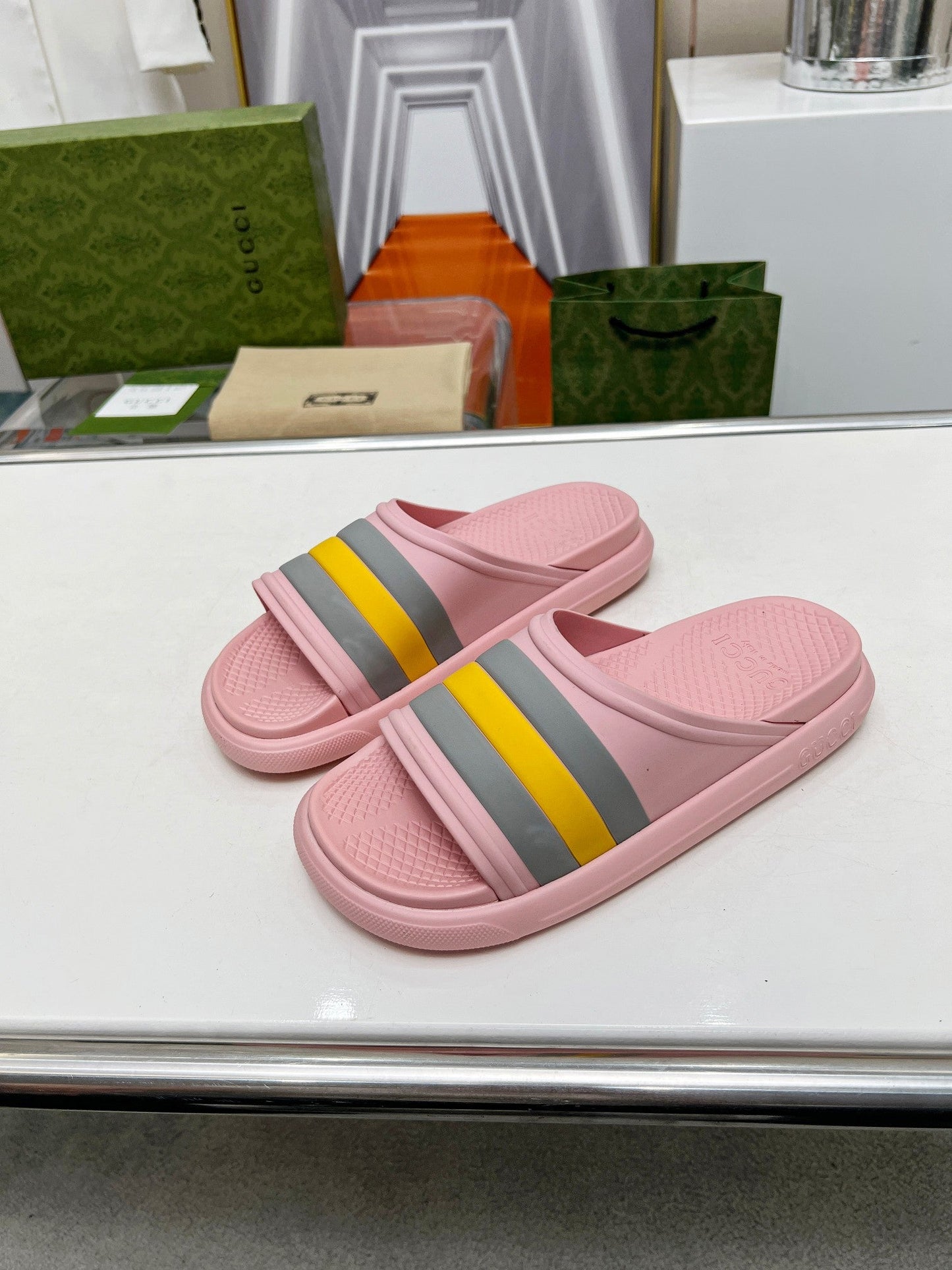 PLATFORM SLIPPERS IN LIGHT PINK MIX COLORFUL IMPORTED TPU - 35