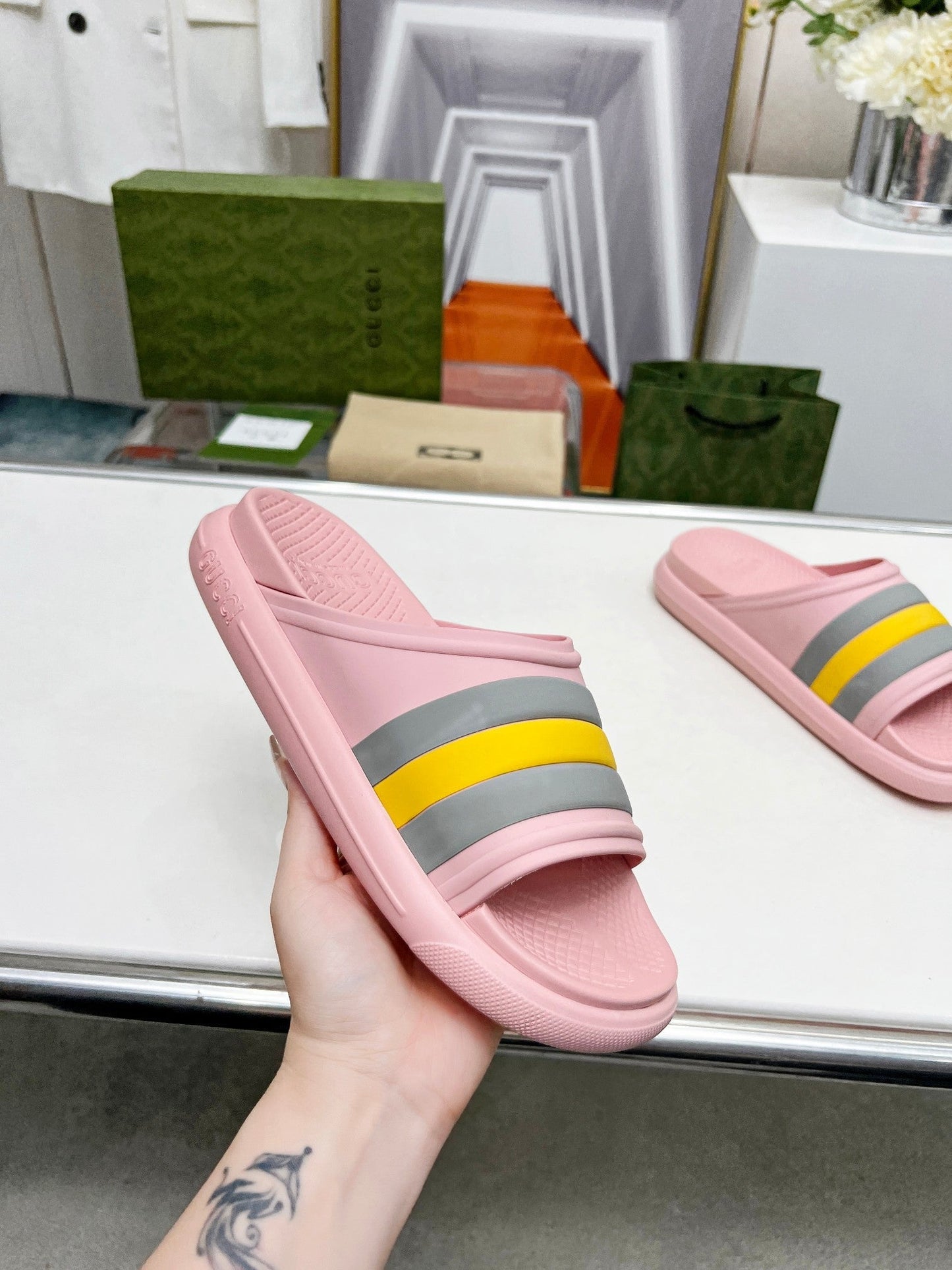 PLATFORM SLIPPERS IN LIGHT PINK MIX COLORFUL IMPORTED TPU - 35