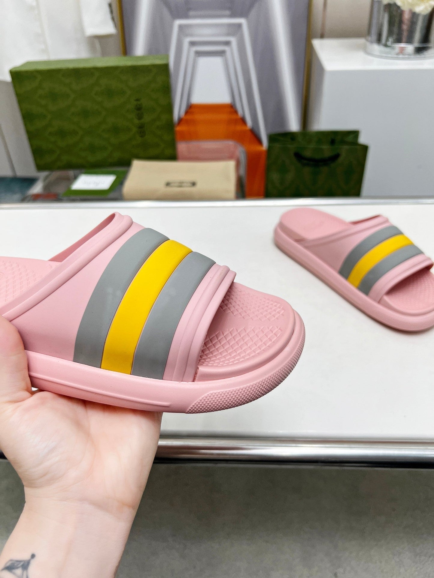 PLATFORM SLIPPERS IN LIGHT PINK MIX COLORFUL IMPORTED TPU - 35