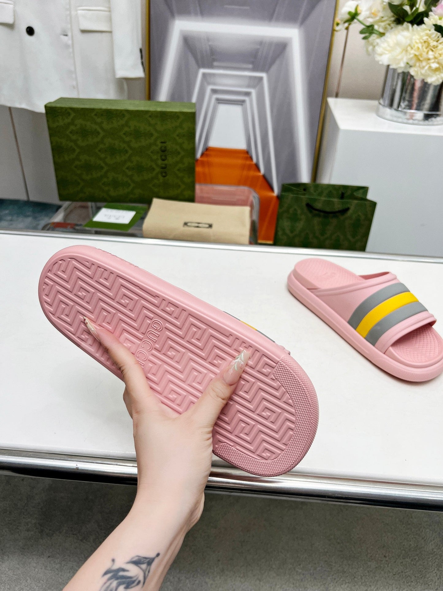 PLATFORM SLIPPERS IN LIGHT PINK MIX COLORFUL IMPORTED TPU - 35