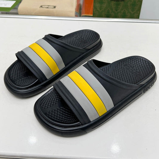 PLATFORM SLIPPERS IN BLACK MIX GRAY AND YELLOW IMPORTED TPU - 35