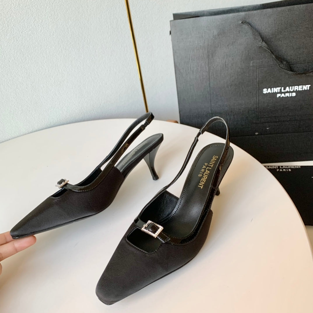 SL BLADE SLINGBACK BLACK SATIN - 35 / 6 CM