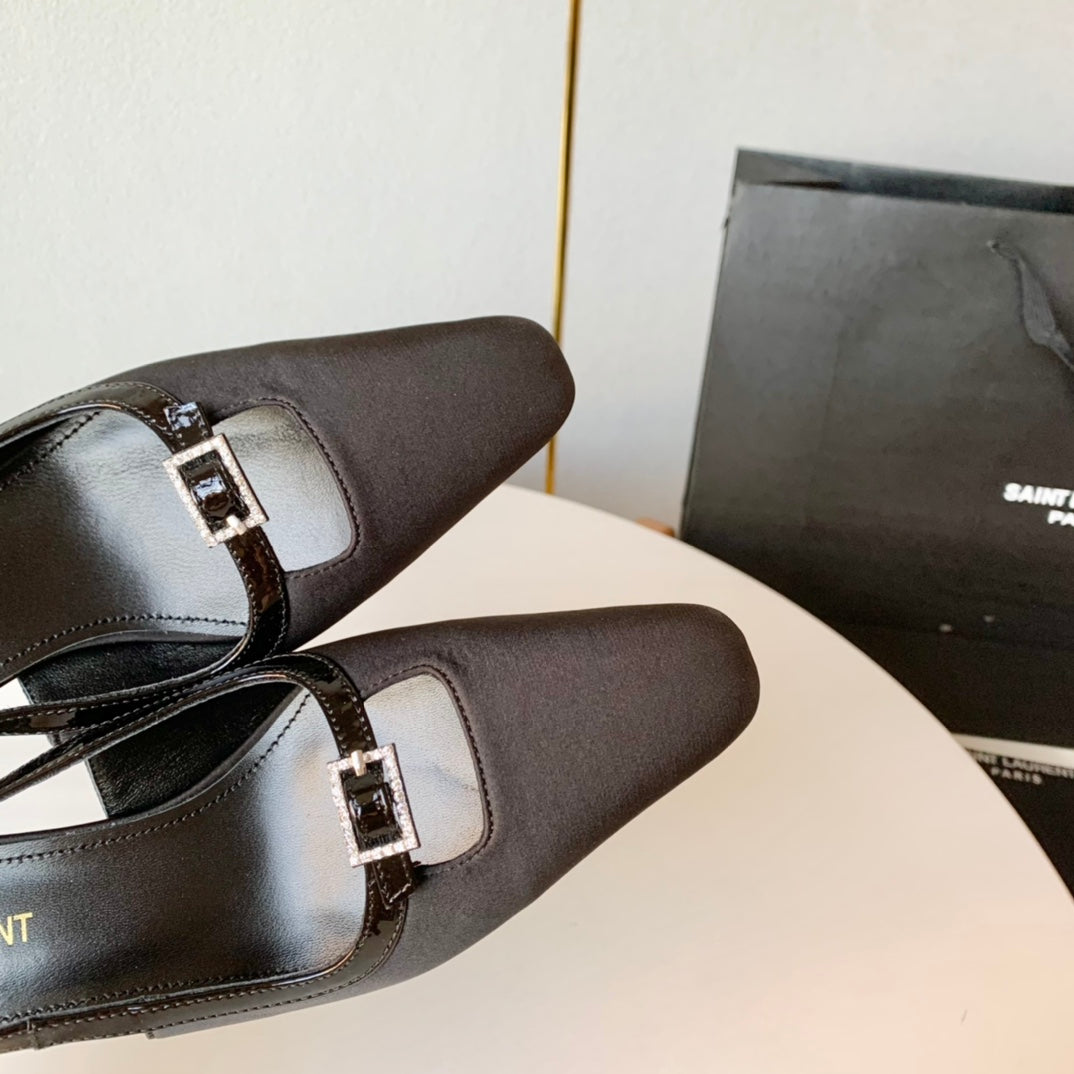 SL BLADE SLINGBACK BLACK SATIN - 35 / 6 CM