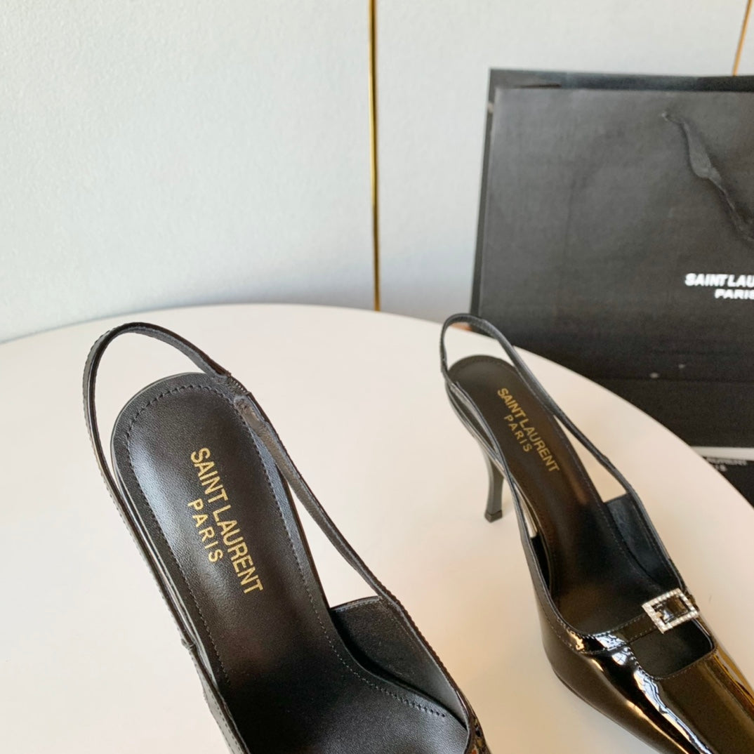 SL BLADE SLINGBACK BLACK POLISHED CALFSKIN - 35 / 6 CM