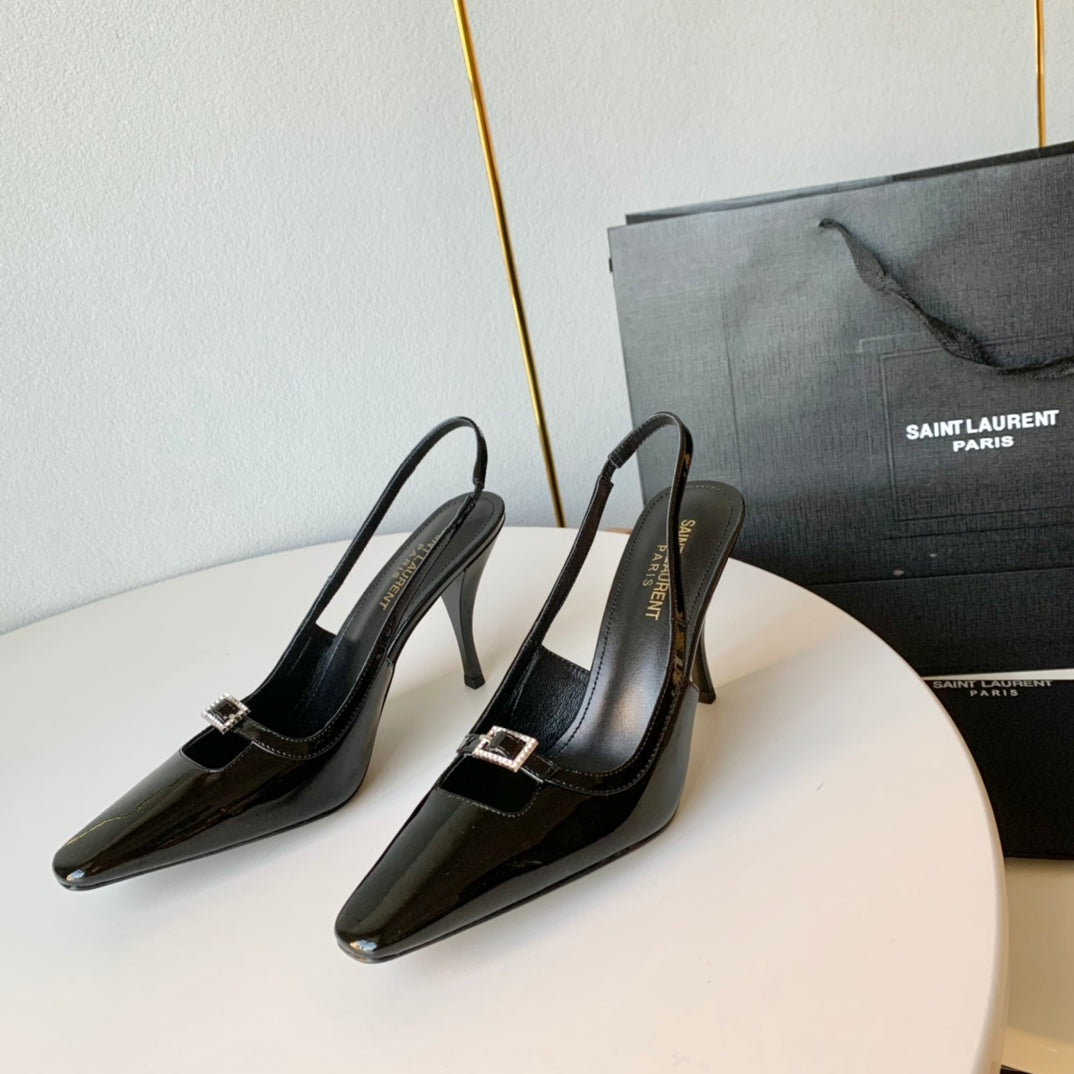 SL BLADE SLINGBACK BLACK POLISHED CALFSKIN - 35 / 6 CM